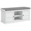 Shoe Storage Bench with Cushioned Seat, Entryway Bench Seat with 2 Cabinets and Adjustable Shelf for Hallway, White