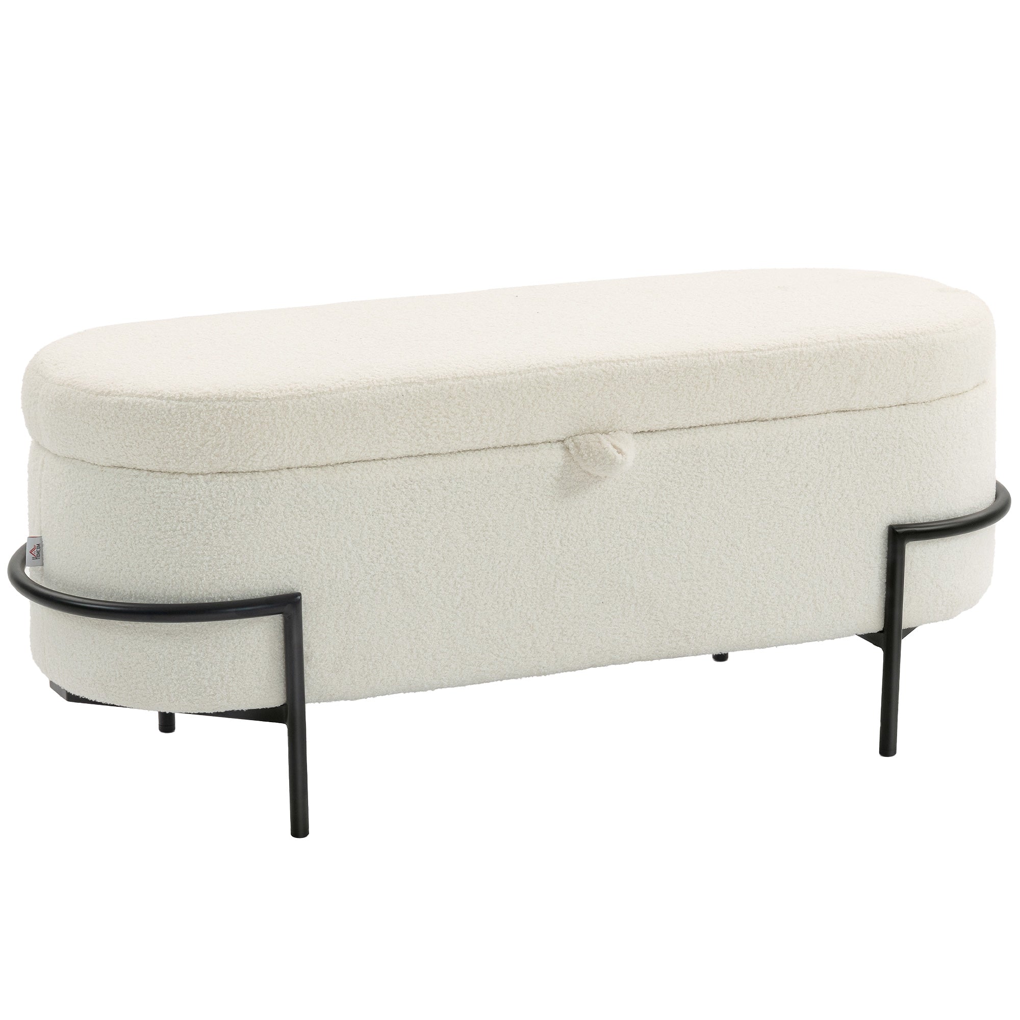 Storage Ottoman Bench, Foot Rest with Lift-Up Lid and Steel Legs, End of Bed Bench, 45 Inches Sherpa Fleece Storage Chest for Living Room, Bedroom, Entryway, Cream White