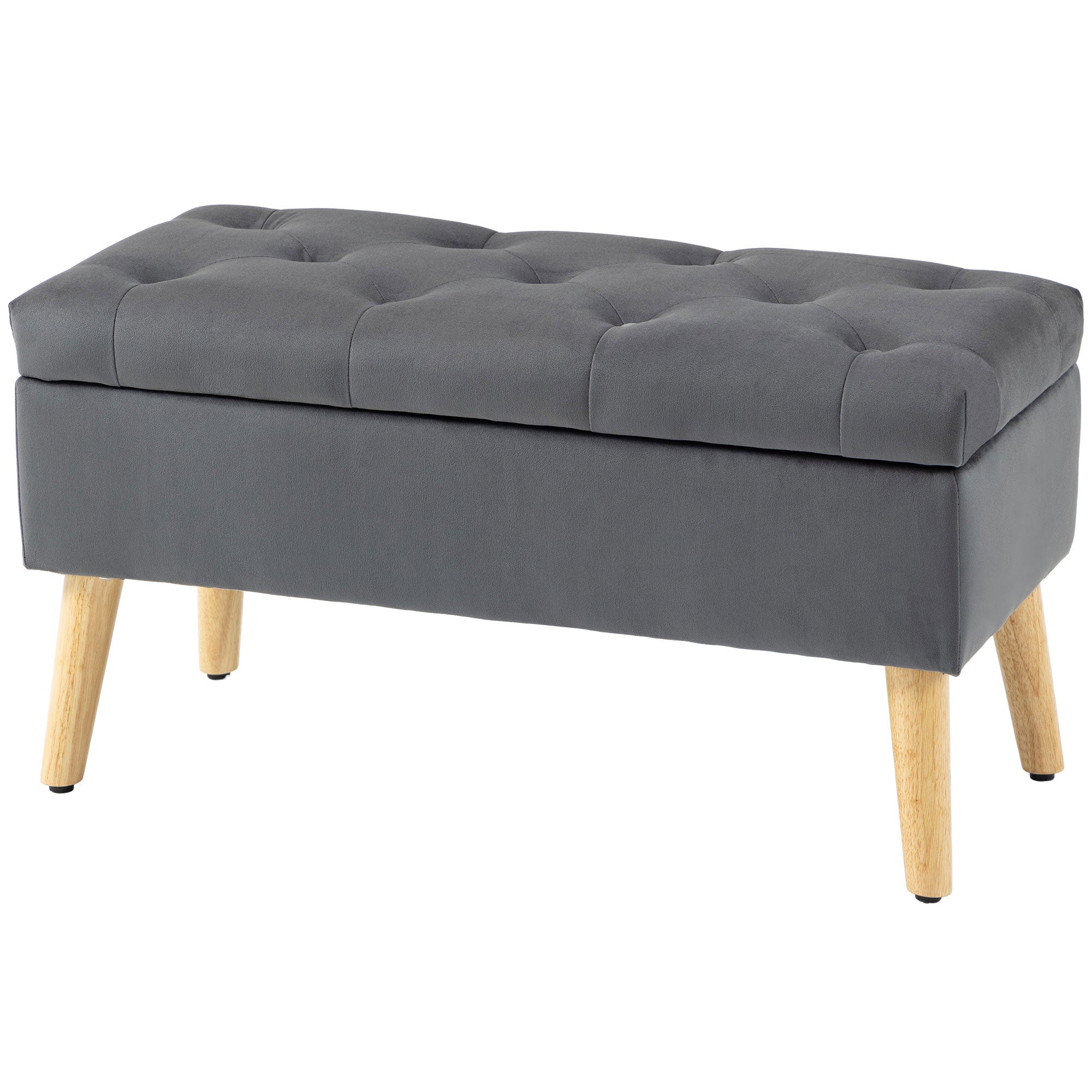 HOMCOM Storage Ottoman with Lid, Velvet Upholstered Storage Bench, Foot Stool with Wood Legs for Living Room, Bedroom, Entryway, 31.5" x 13.8" x 15.7", Charcoal Grey