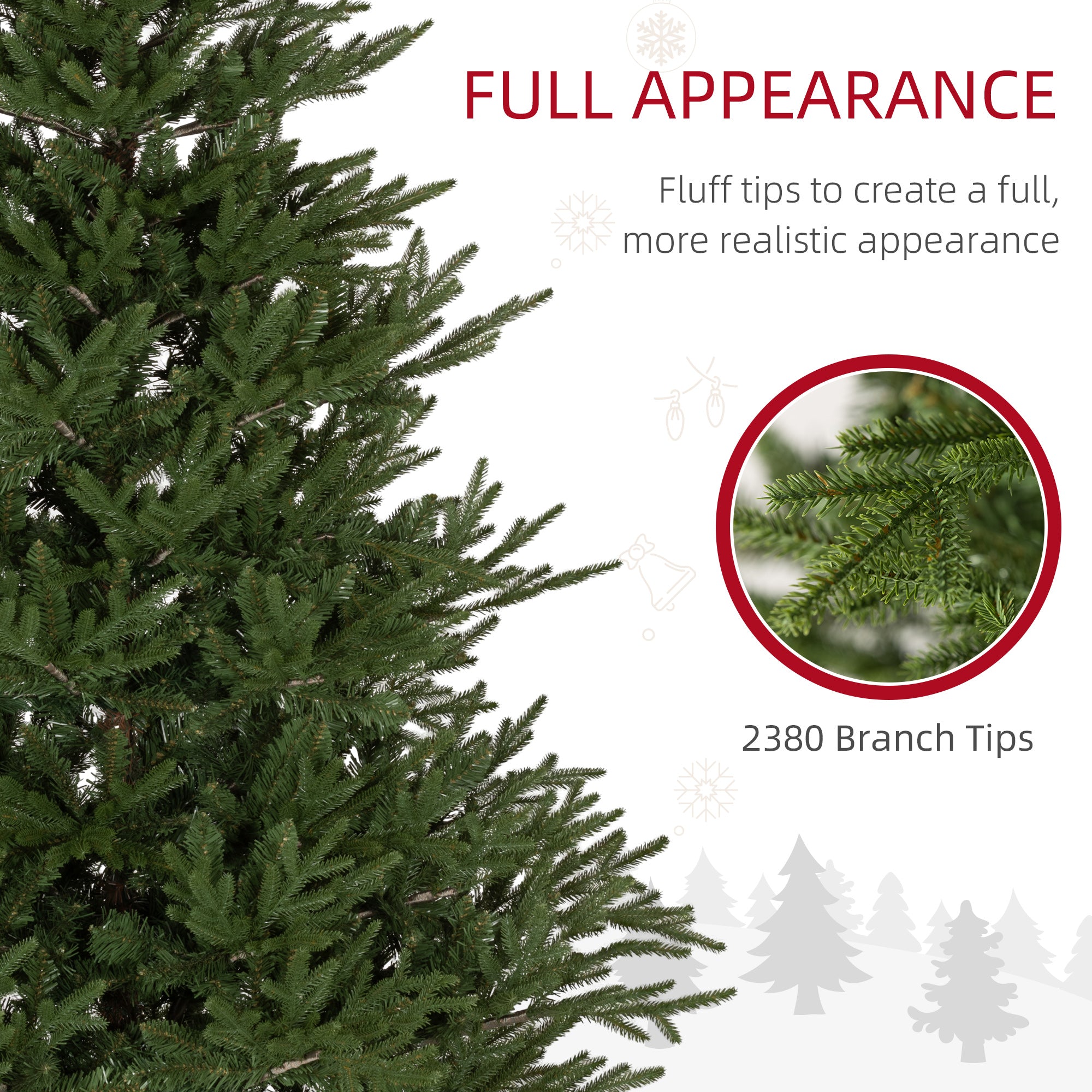 6ft Artificial Christmas Tree with 2380 Tips, Metal Base, Realistic Hinged Xmas Tree, Easy to Assemble, Green