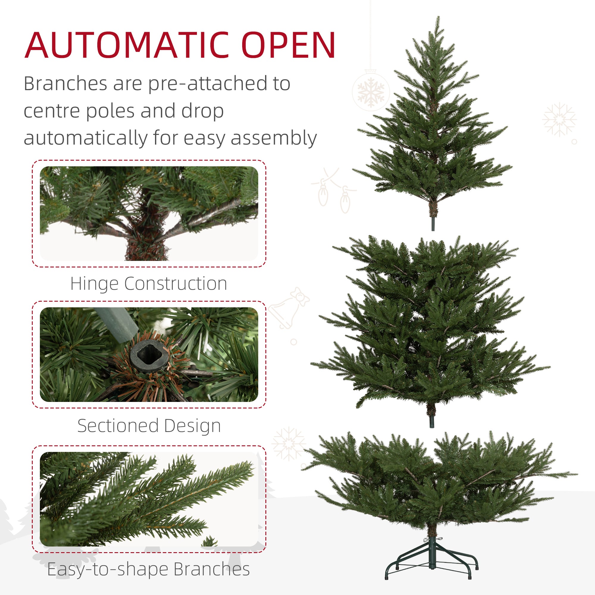 6ft Artificial Christmas Tree with 2380 Tips, Metal Base, Realistic Hinged Xmas Tree, Easy to Assemble, Green