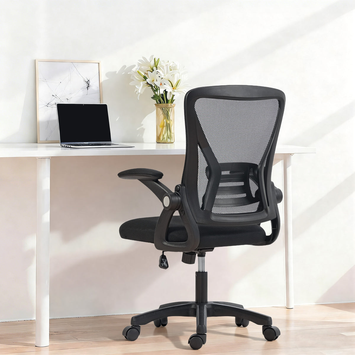 Ergonomic Office Chair, Mesh Desk Chair with Flip-up Armrests, Backrest, Lumbar Support, Adjustable Height, Swivel Wheels, Black