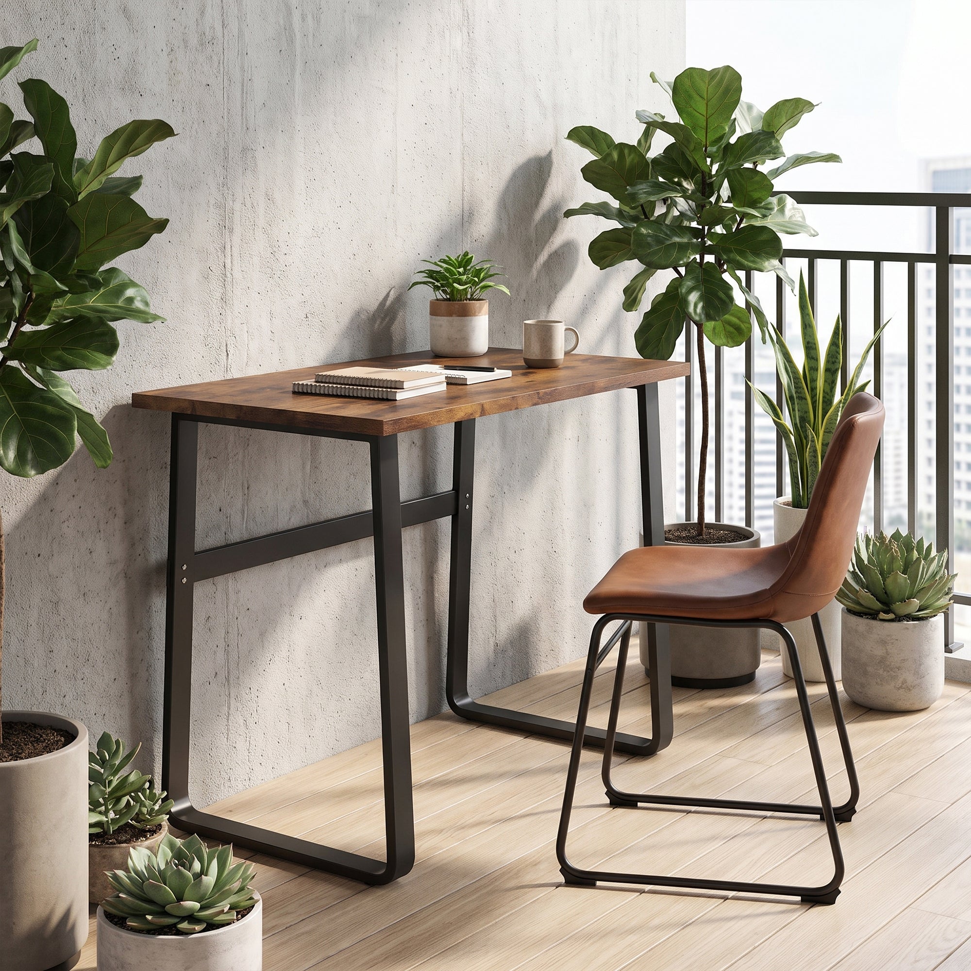 Computer Desk, Writing Desk with Steel Frame and Wood Top, Industrial Home Study Table, 100 x 58 x 74.5cm, Rustic Brown and Black