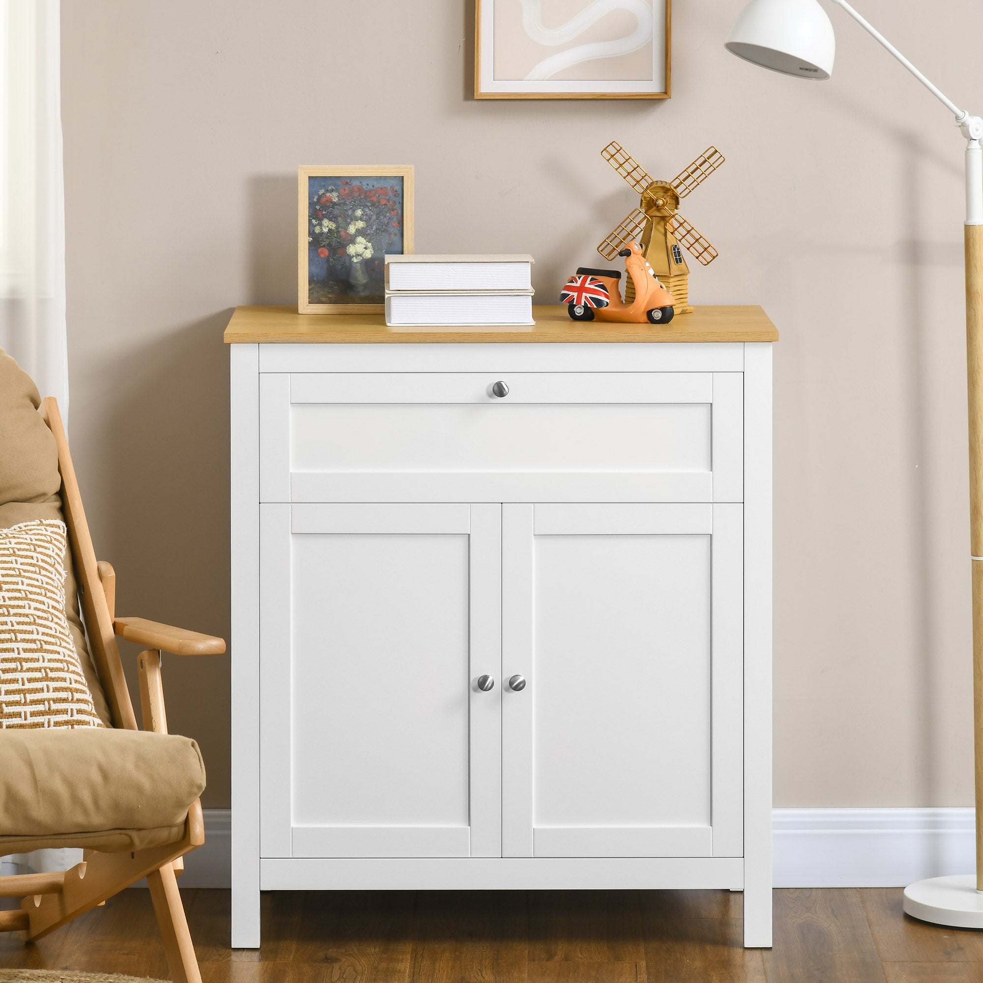 HOMCOM Storage Cabinet, Sideboard Buffet Cabinet with Drawer, Double Door Cupboard and Adjustable Shelf, White