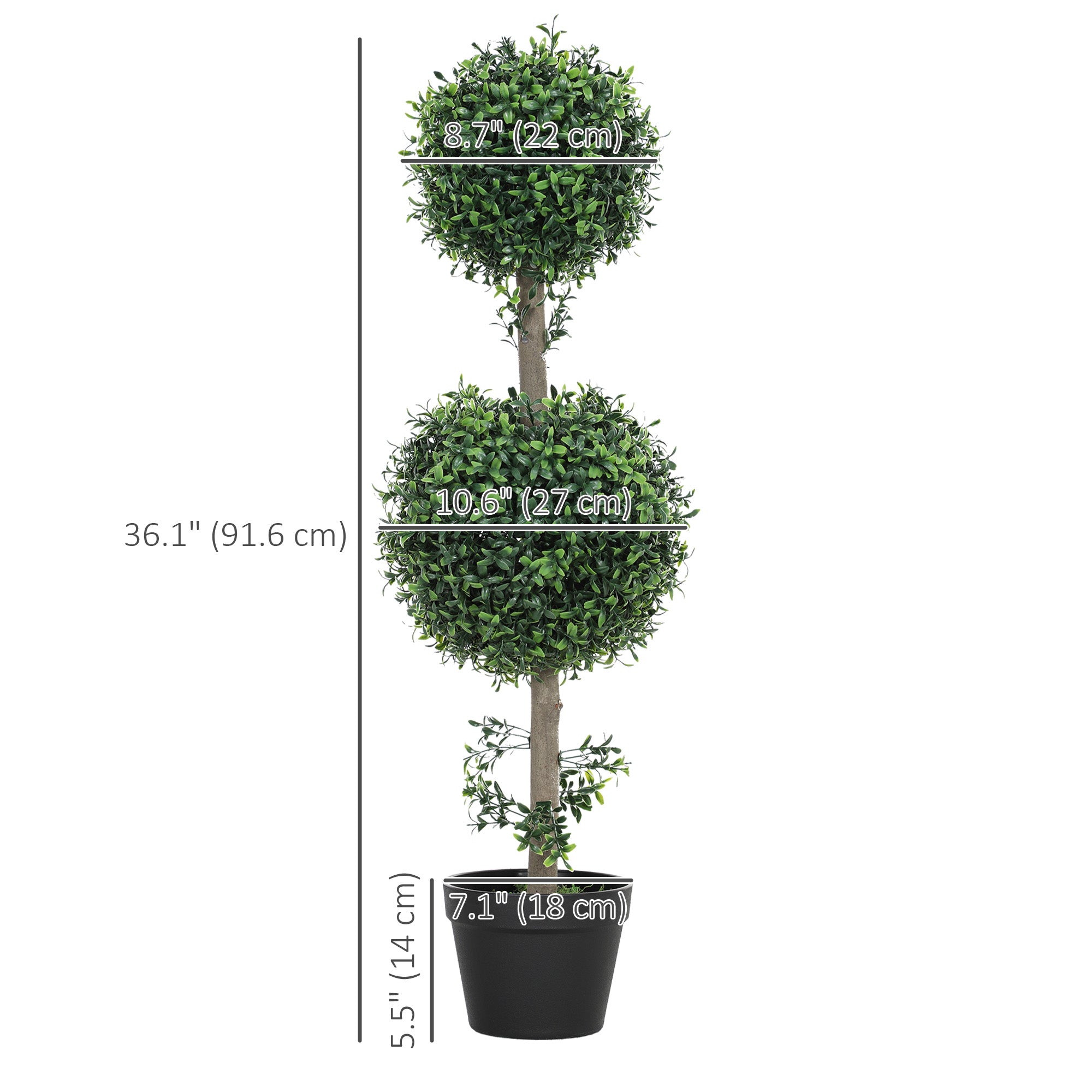 2 Pack Decorative Artificial Plants, Topiary Ball-shaped Boxwood Trees in Pot, Fake Plants for Home Indoor outdoor Decor, 36.1 Inch, Green