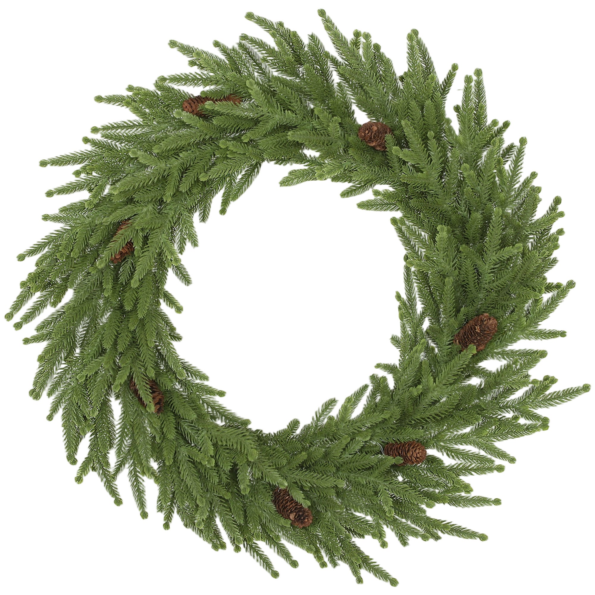 24 inch Christmas Wreath with Pine Cones, Artificial Norfolk Pine Wreath with 88 Realistic Branches for Door, Wall, Window, Indoor Decoration, Green