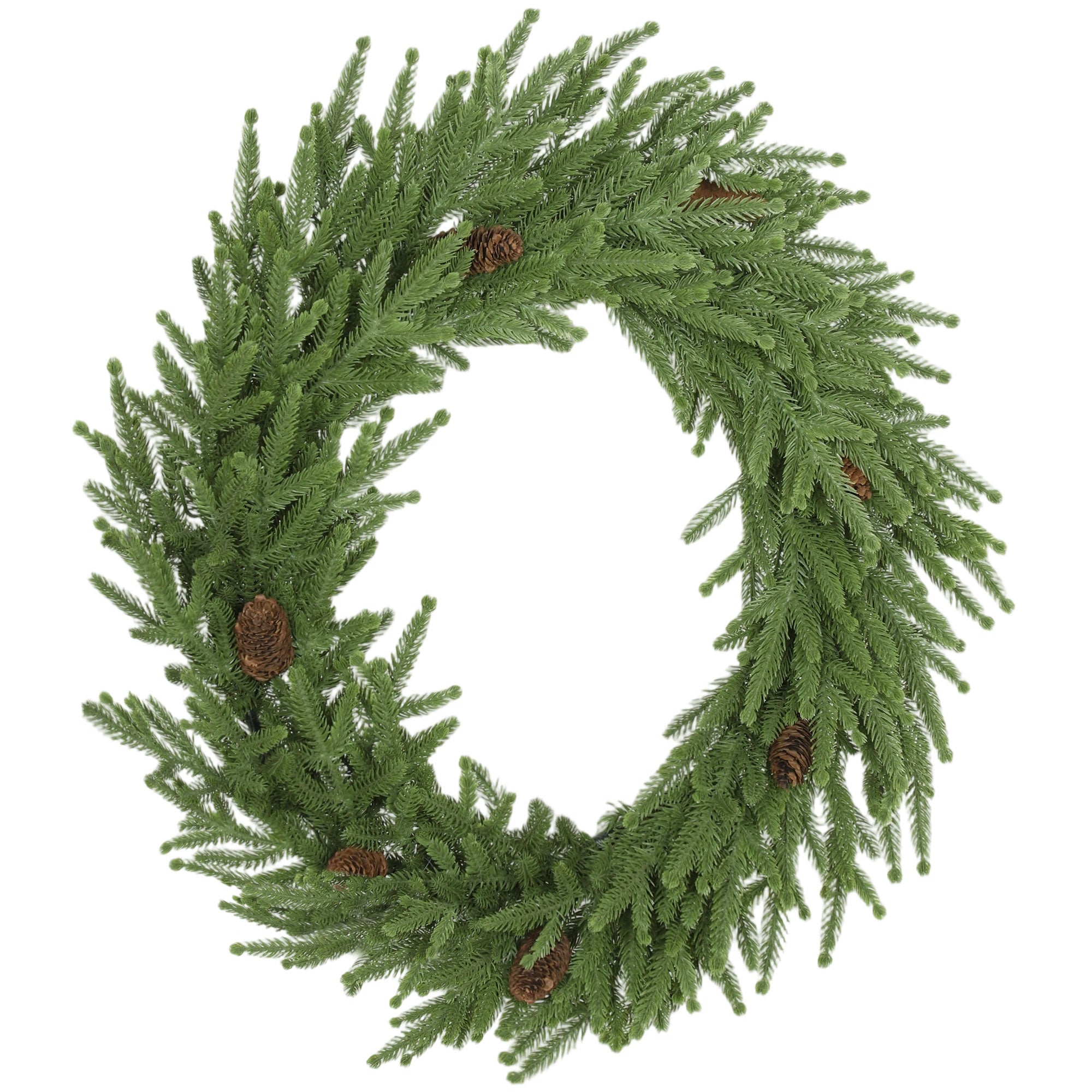 24 inch Christmas Wreath with Pine Cones, Artificial Norfolk Pine Wreath with 88 Realistic Branches for Door, Wall, Window, Indoor Decoration, Green