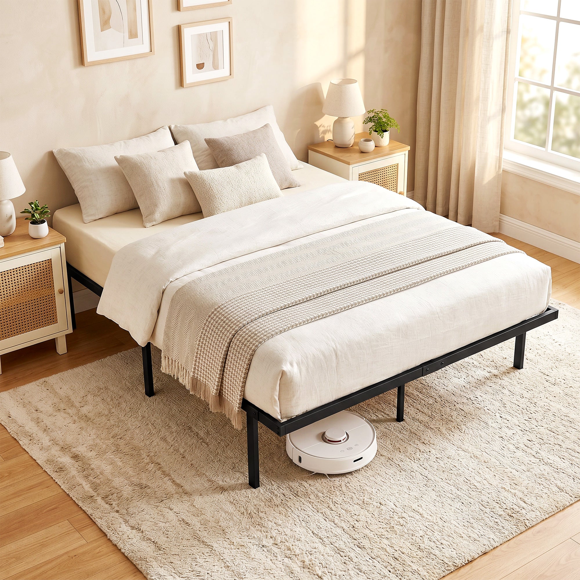 5ft King Bed Frame with Underbed Storage, 35.5 cm Height, Metal Platform Bed Frame with Steel Slat Support, Noise-Free, No Box Spring Needed, Easy Assembly, Black