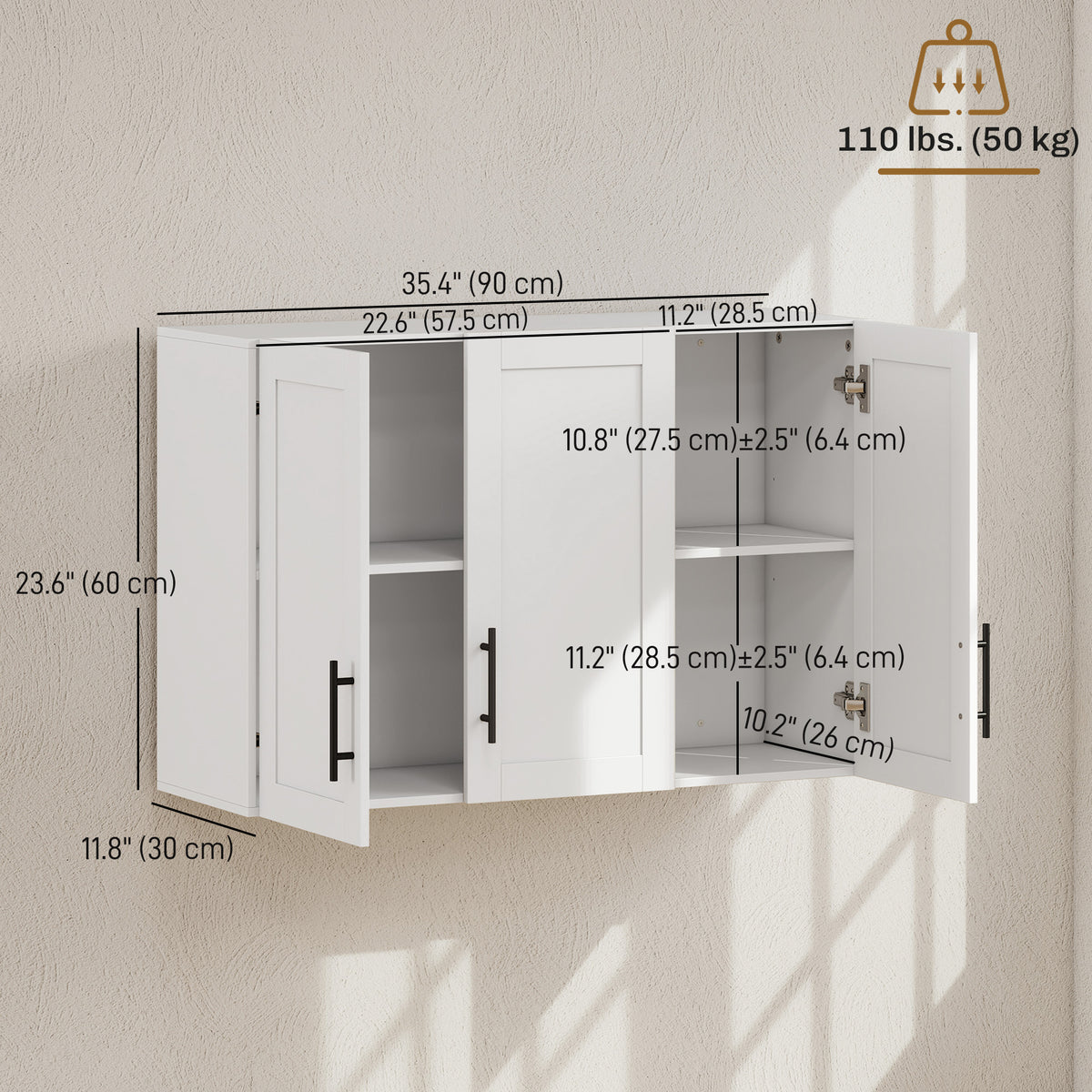 Bathroom Wall Cabinet, Modern Medicine Cabinet Wall Mounted, Over The Toilet Space Saver with 3 Doors and Adjustable Shelves for Toilet, Bathroom, Washroom, White