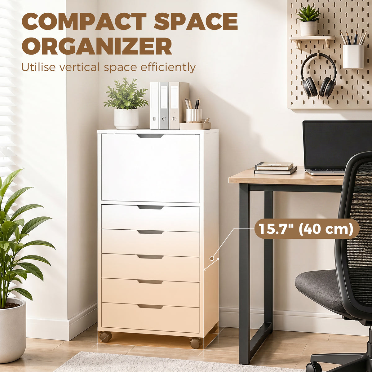 5 Drawer Vertical File Cabinet with Lockable Wheels and Soft-Close Cabinet, Mobile Filing Cabinet for Home Office, Rolling Printer Stand for A4 Letter-Size Documents, White