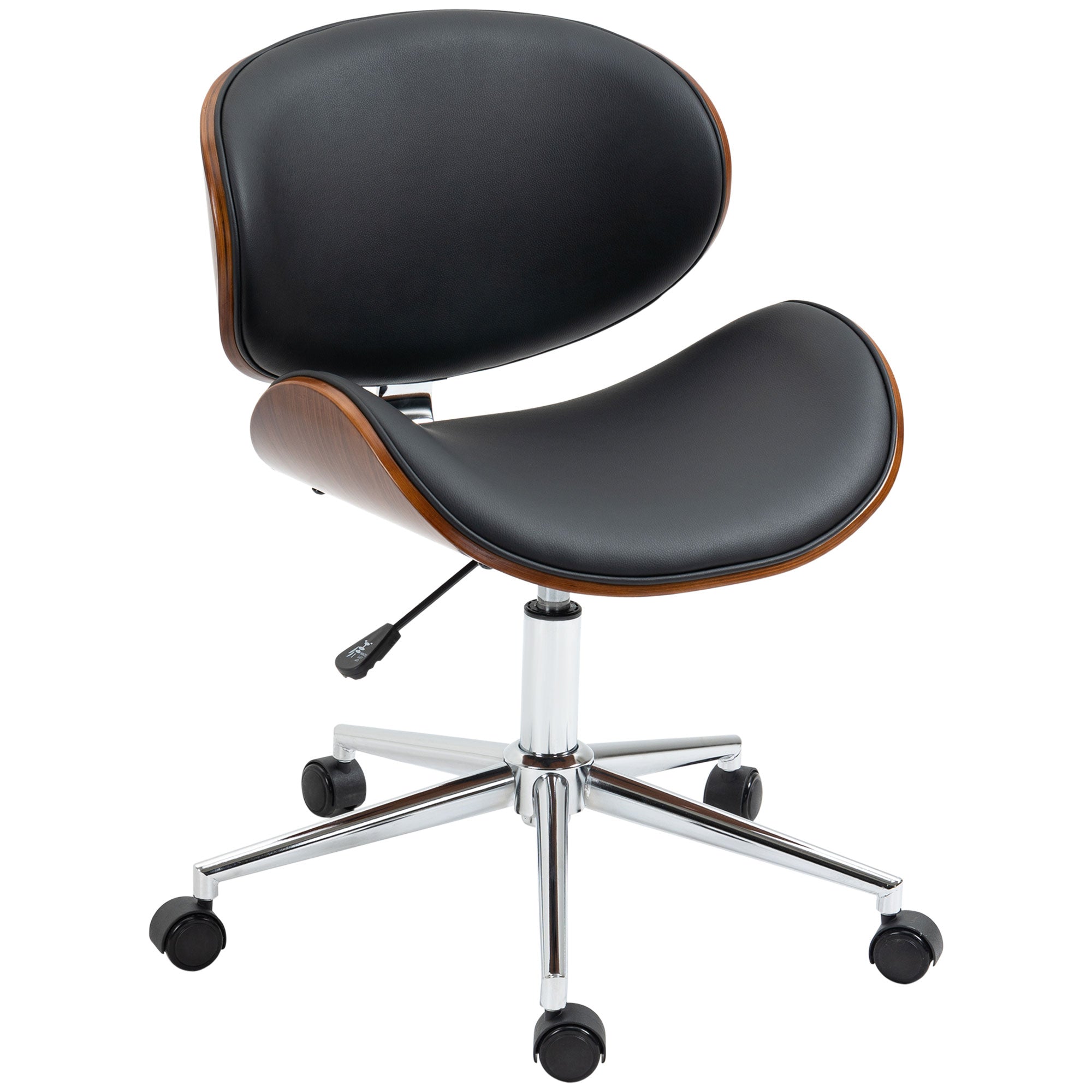 Vinsetto Home Office Chair, Faux Leather and Bentwood Computer Desk Chair with 360 Degree Swivel Wheels, Adjustable Height and Curved Seat, Black