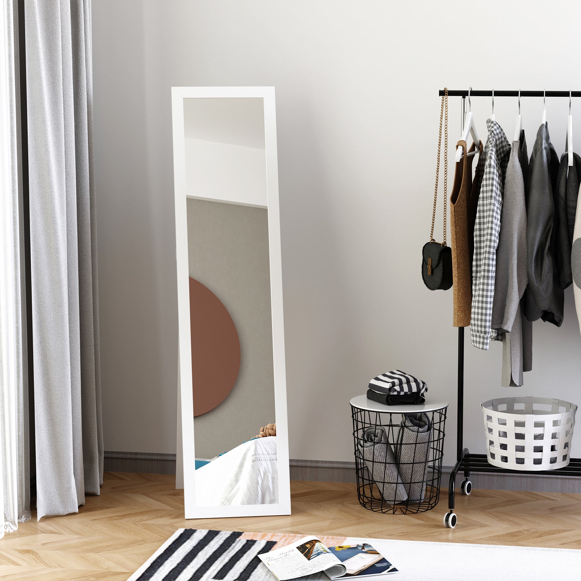 HOMCOM Full Length Mirror, Floor Standing or Wall-Mounted Long Mirror, Rectangular Full Body Mirror for Bedroom, Living Room, White