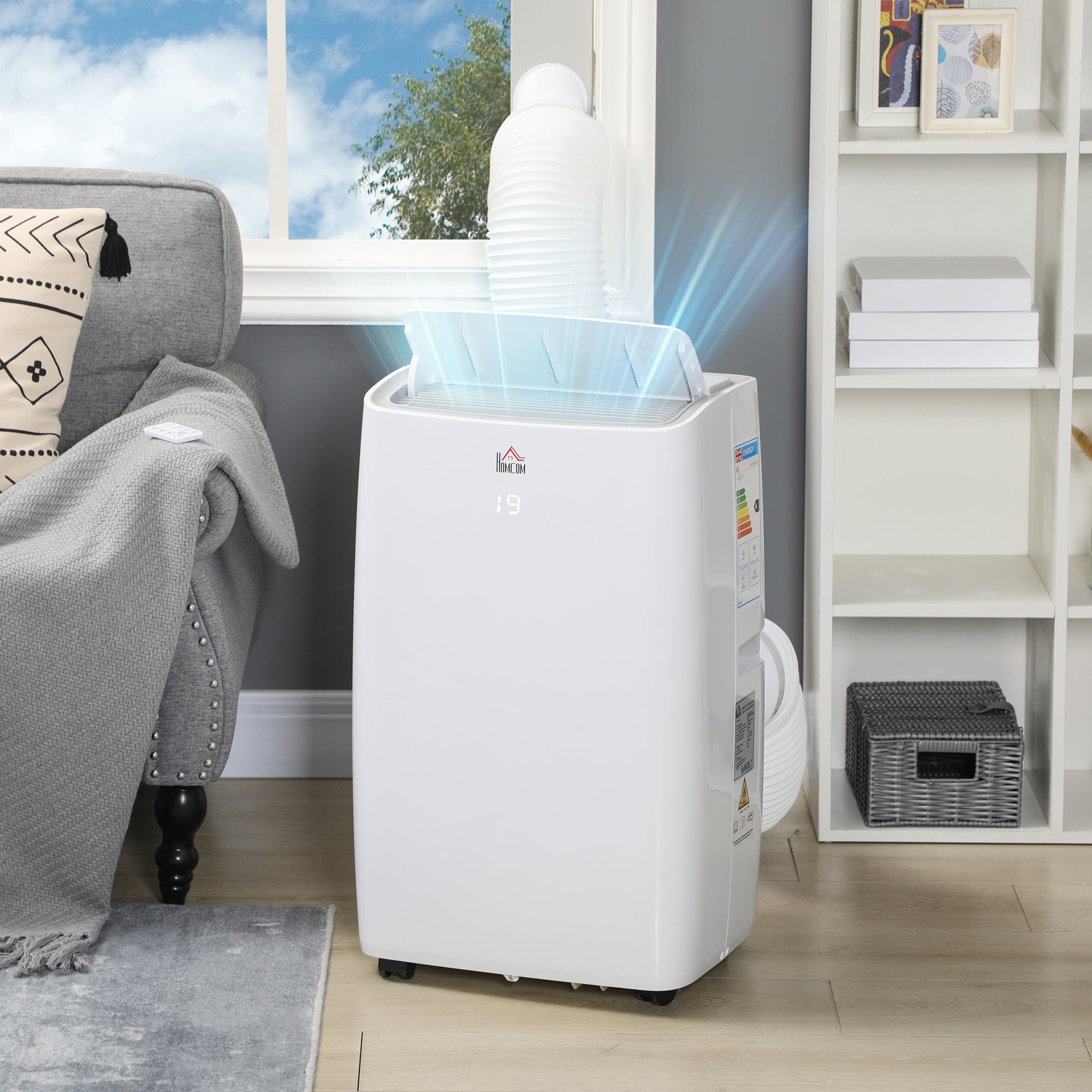 HOMCOM 12000 BTU Air Conditioning Unit, 3-in-1 Portable Air Conditioner, Dehumidifier, Cooling Fan with 3 Speeds, Remote Control, LED Display, 24H Timer, Window Venting Kit, Children Lock, 25m²