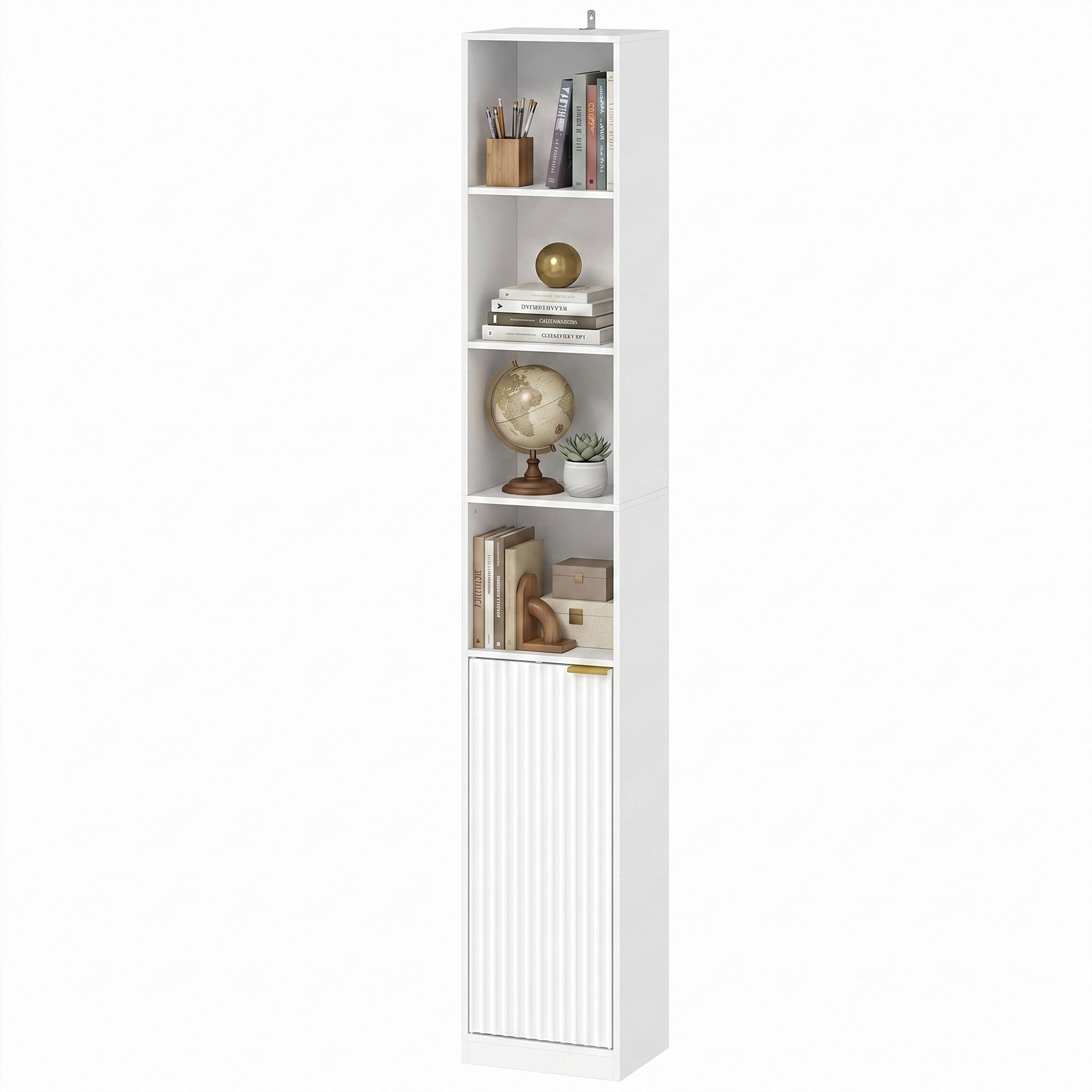 Bookcase, 6-Tier Tall Bookshelf, Open Book Shelf with Storage Cabinet and Adjustable Shelf, Anti-Tip Hardware for Living Room, Bedroom, Home Office, White Wood Effect