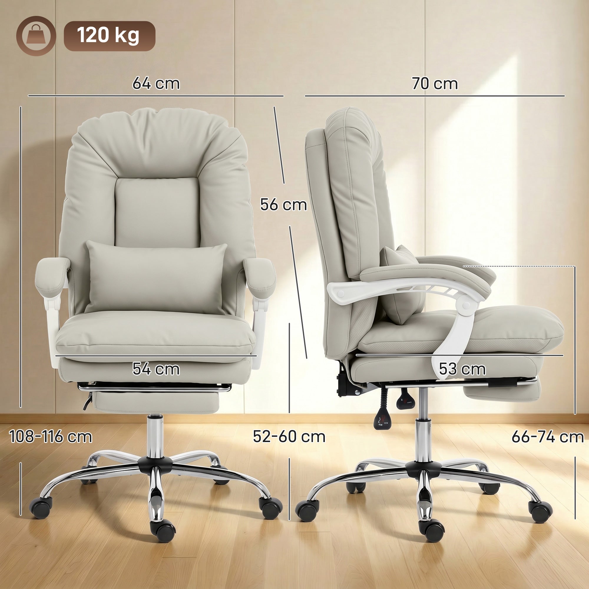 Ergonomic Executive Office Chair, Velvet Reclining Computer Desk Chair with Lumbar Support, Footrest, Plush Thick Cushion, 360° Swivel for Home Office, Khaki