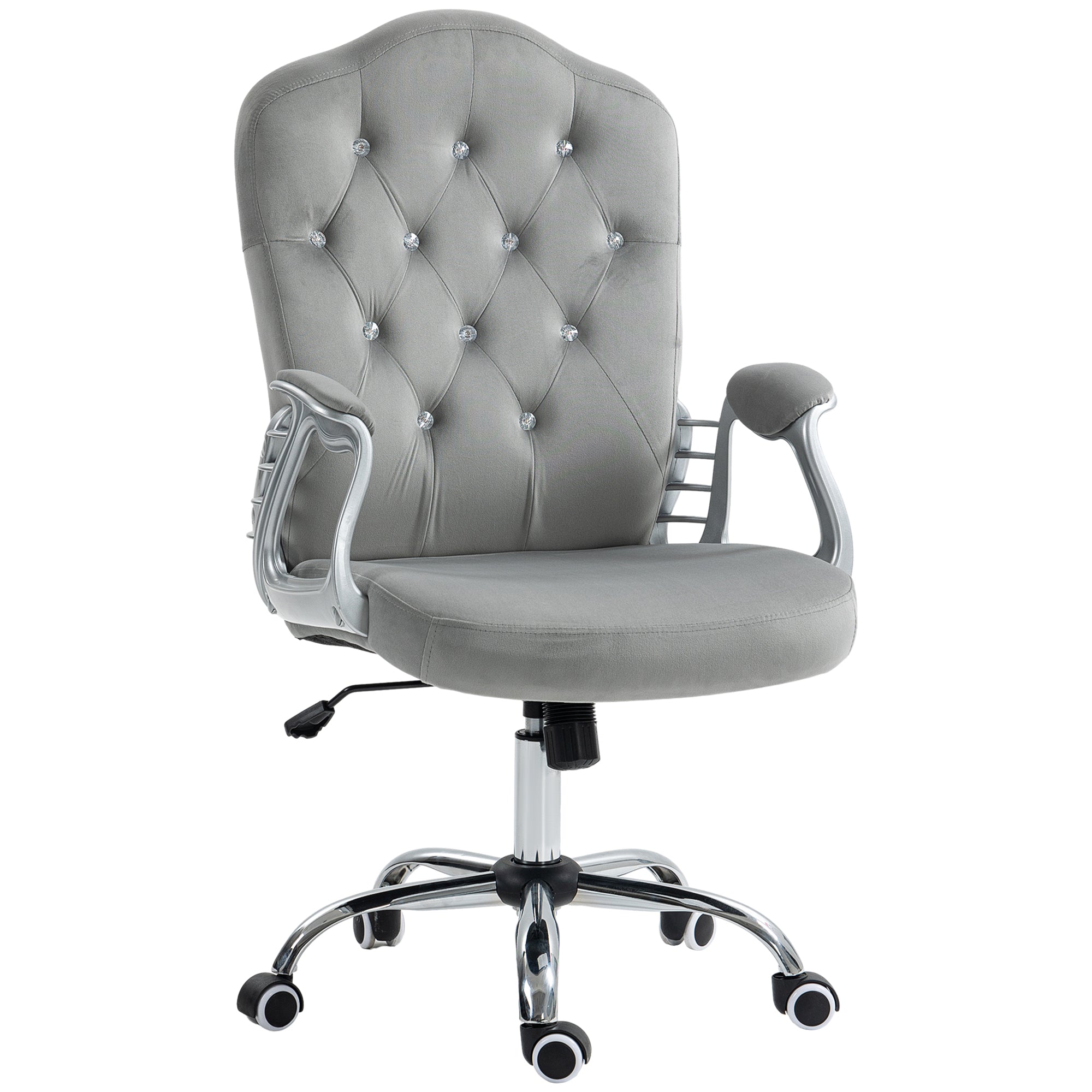 Velvet Office Chair Desk Chair with 360 Degree Swivel Wheels Adjustable Height Tilt Function Light Gray