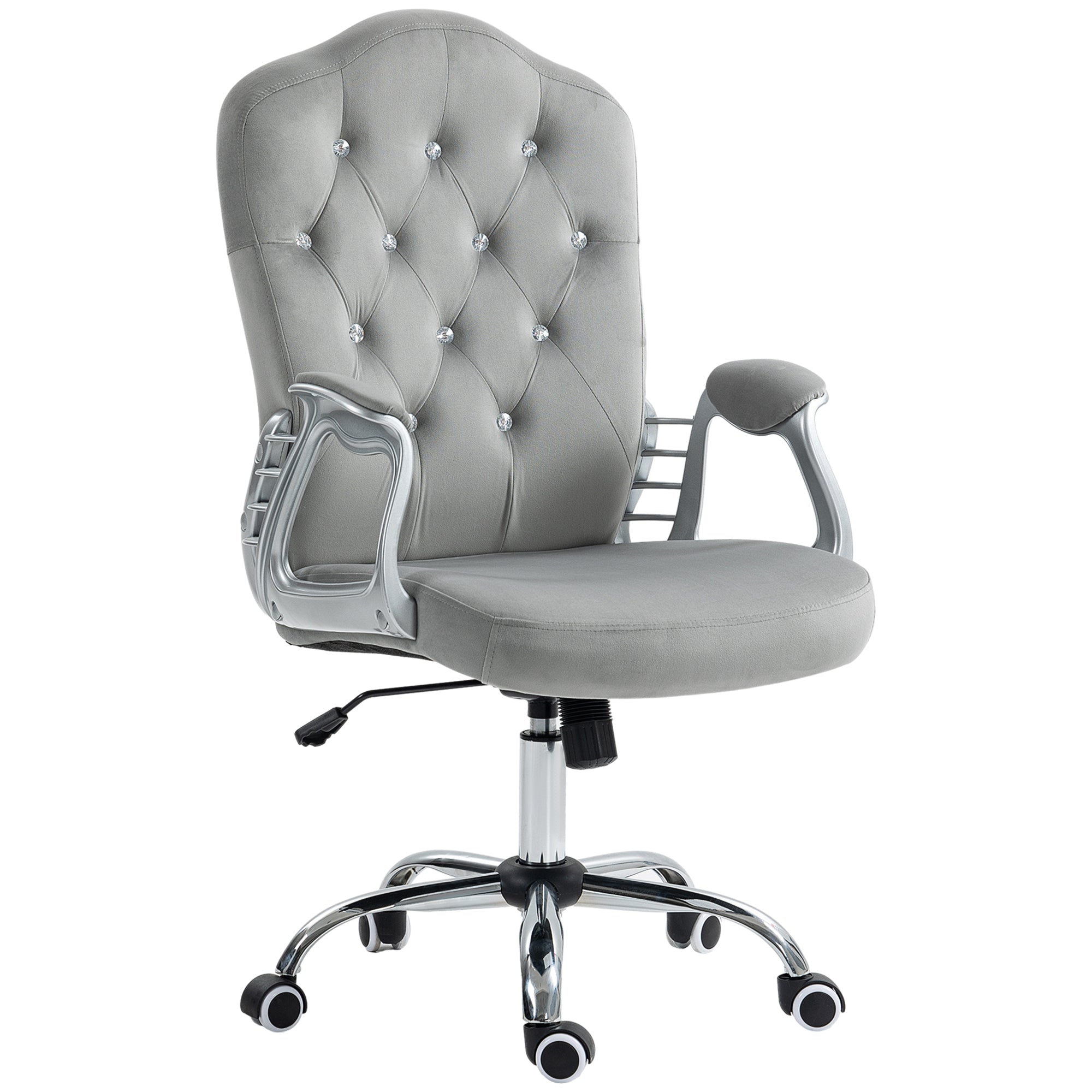 Velvet Office Chair Desk Chair with 360 Degree Swivel Wheels Adjustable Height Tilt Function Light Gray