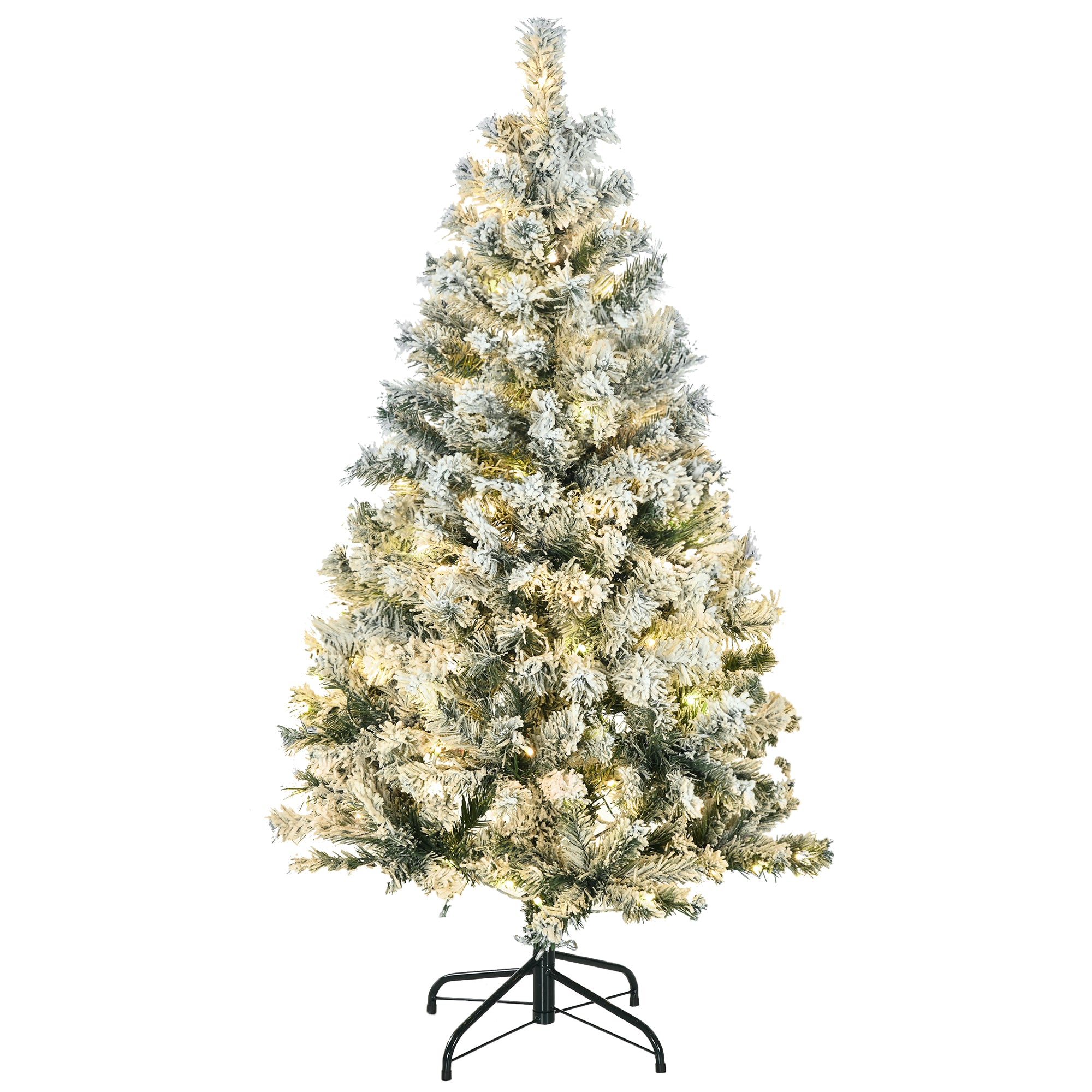 HOMCOM 4.5ft Pre Lit Snow Flocked Artificial Christmas Tree Holiday Décor with 150 Warm White or Colourful LED Lights and 311 Tips, Steel Base
