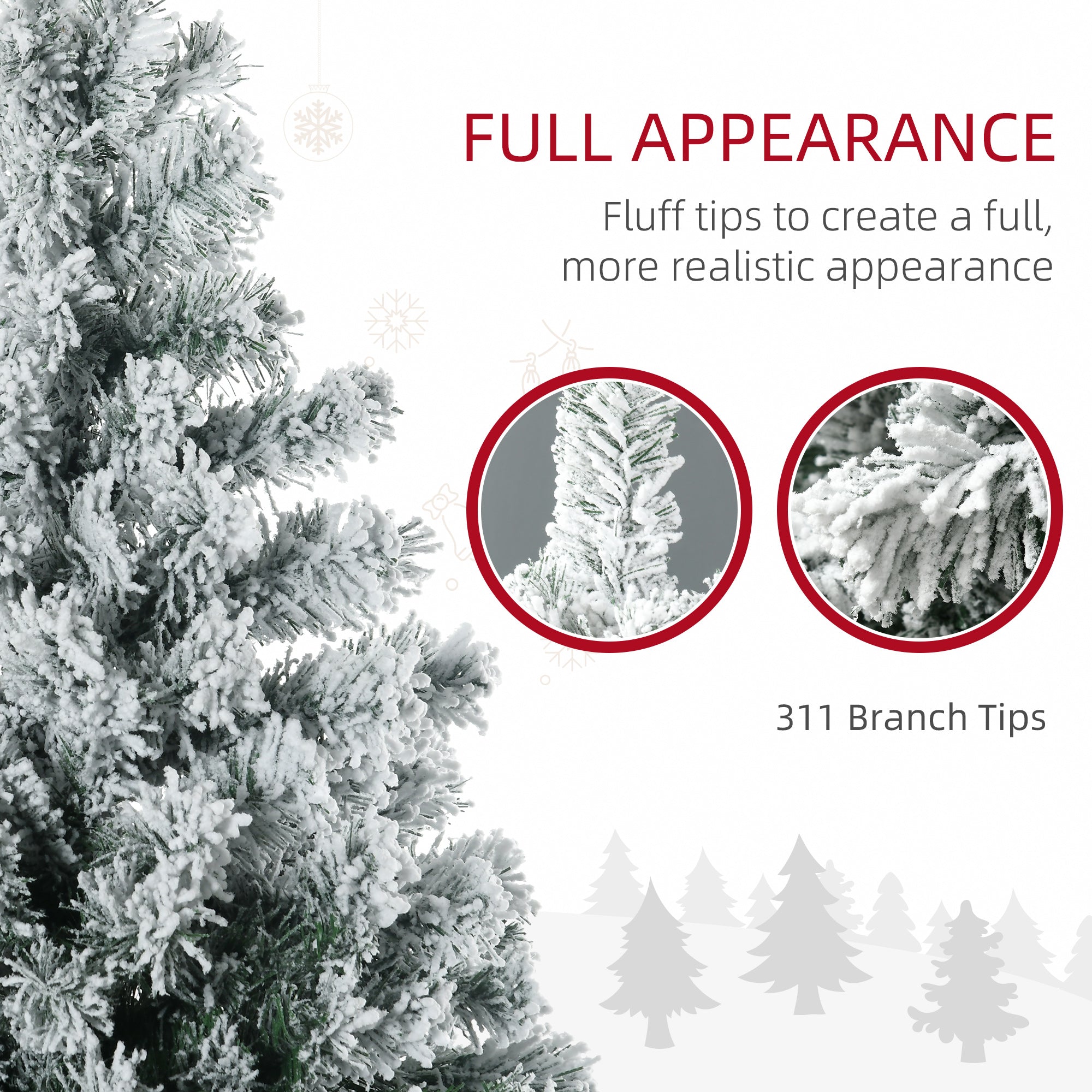 HOMCOM 4.5ft Pre Lit Snow Flocked Artificial Christmas Tree Holiday Décor with 150 Warm White or Colourful LED Lights and 311 Tips, Steel Base