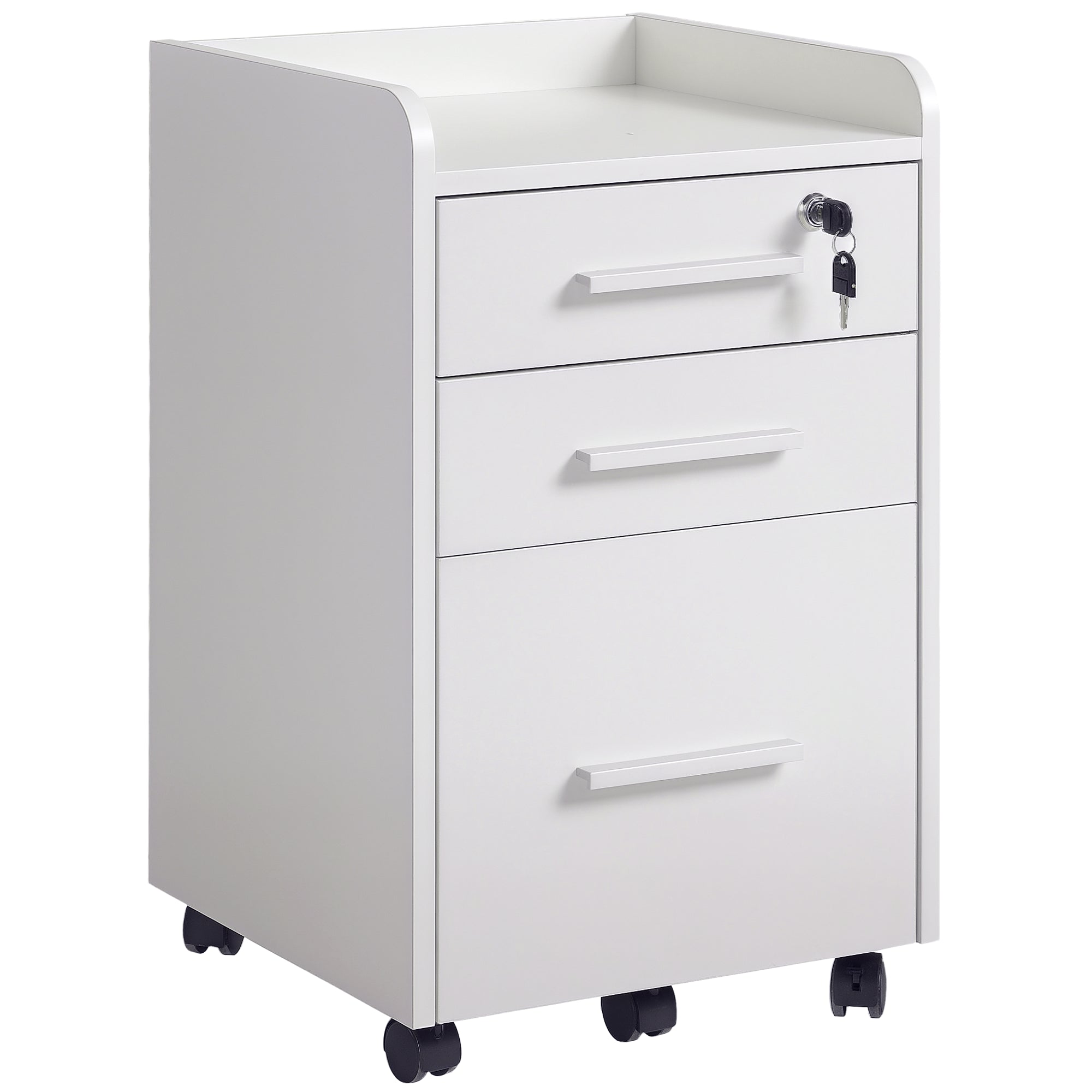 3 Drawer Vertical File Cabinet with Lock and Edged Top, Rolling Printer Stand with Hanging Rails for for A4/Letter/Legal Files, Filing Cabinet for Home Office, 15.4" x 15.7" x 25.7", White