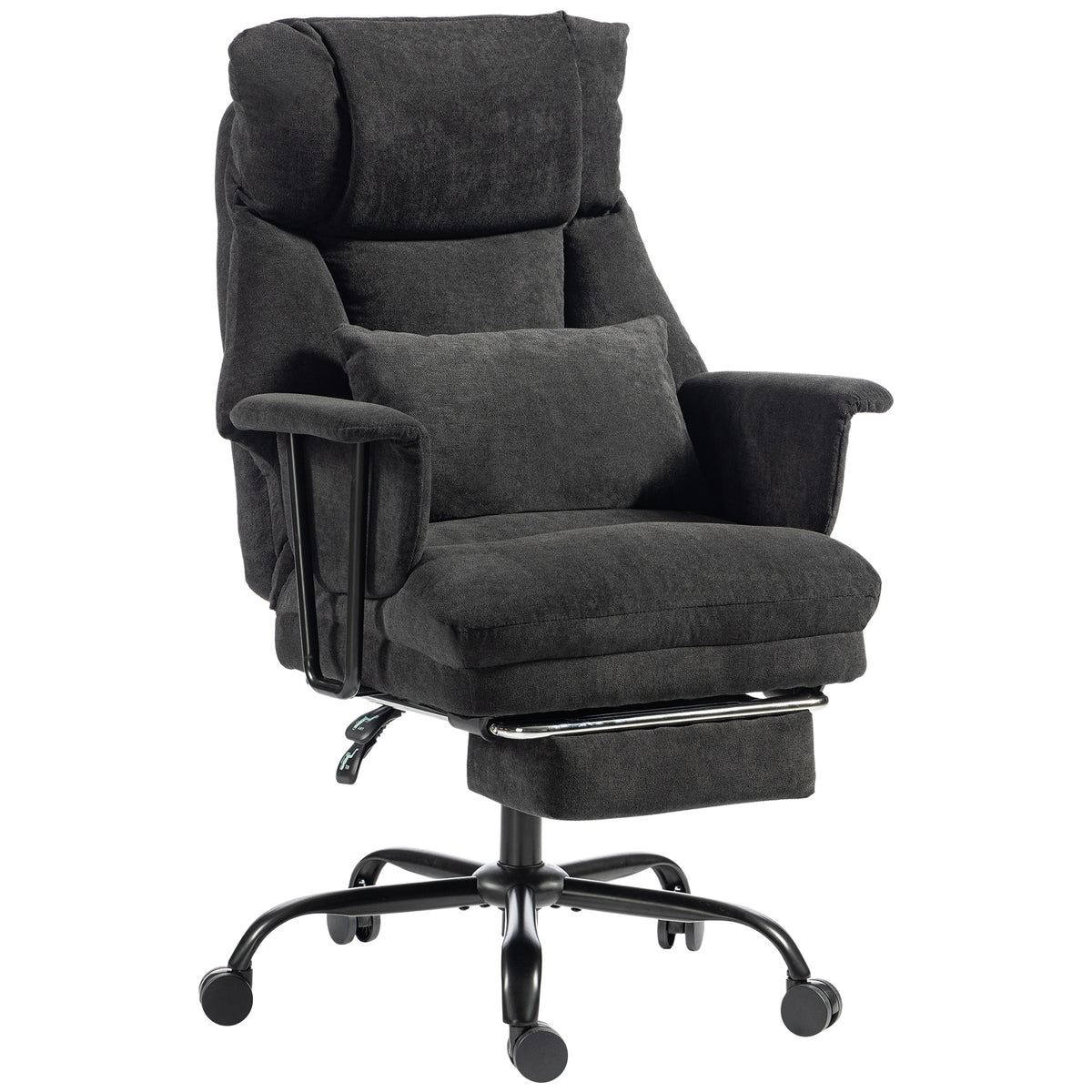Office Chair, 180kg Heavy Duty Linen Computer Desk Chair with Lumbar Support, Wide Seat, Spring Cushion, Reclining Backrest, Footrest, Swivel Wheels, Black