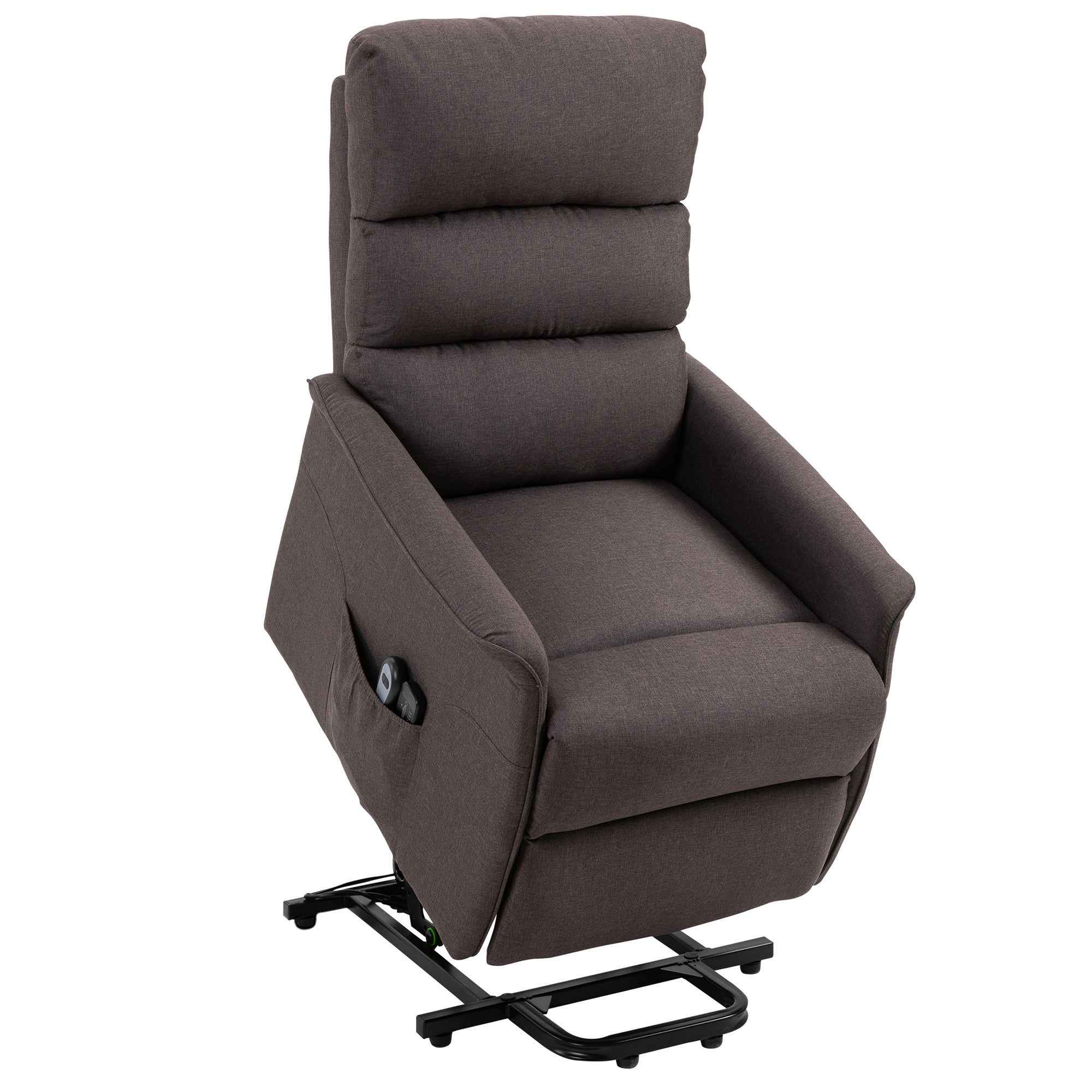 Power Lift Assist Recliner Chair for Elderly with Remote Control, Linen Fabric Upholstery, Brown