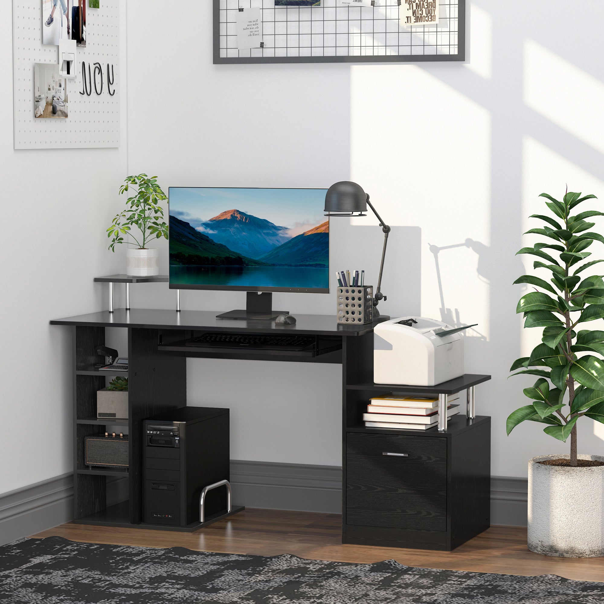 HOMCOM Computer Desk PC Workstation with Drawer Shelves CPU Storage Rack Home Office Furniture 152 x 60 x 88cm (BLACK)