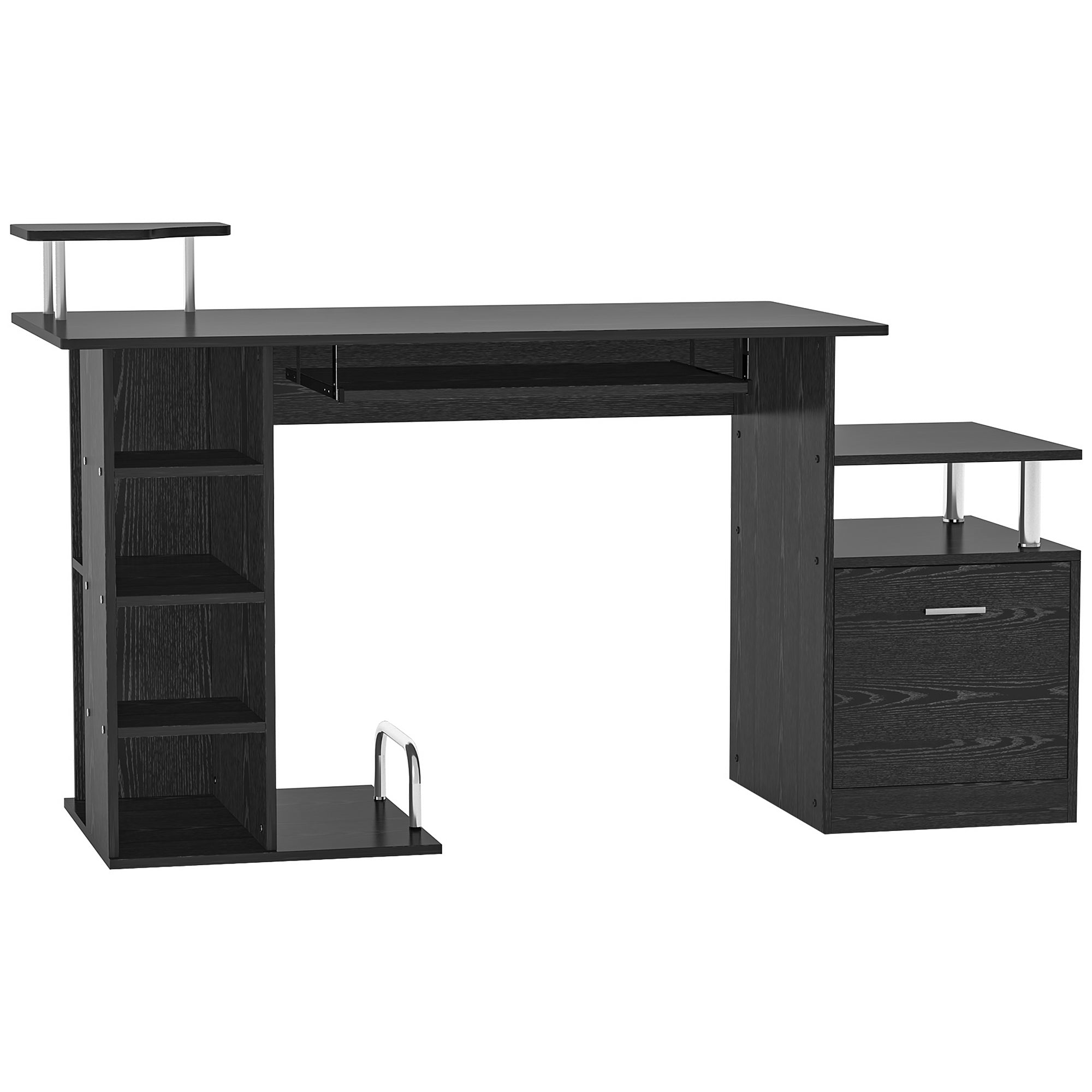 HOMCOM Computer Desk with Monitor Stand and Keyboard Tray, Writing Table with Drawer and Storage Shelf, Study Workstation for Home Office, Black