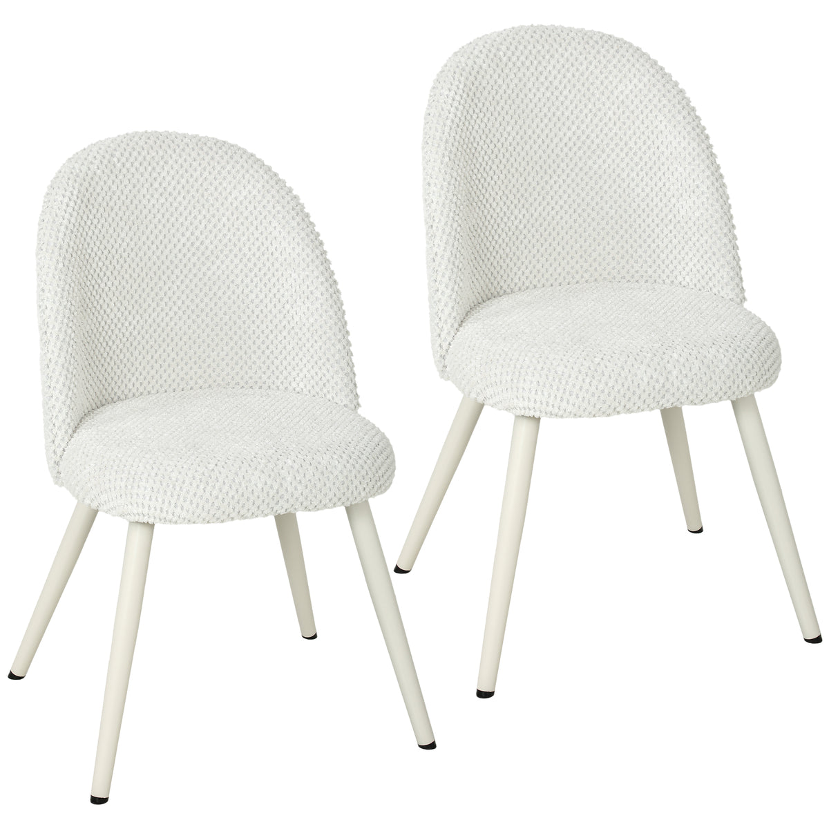 Modern Dining Chairs Set of 2, Velvet Fabric Upholstered Kitchen Chairs with Thick Padded Seat and Backrest, Metal Legs for Dining Room, Kitchen, Home Office, White
