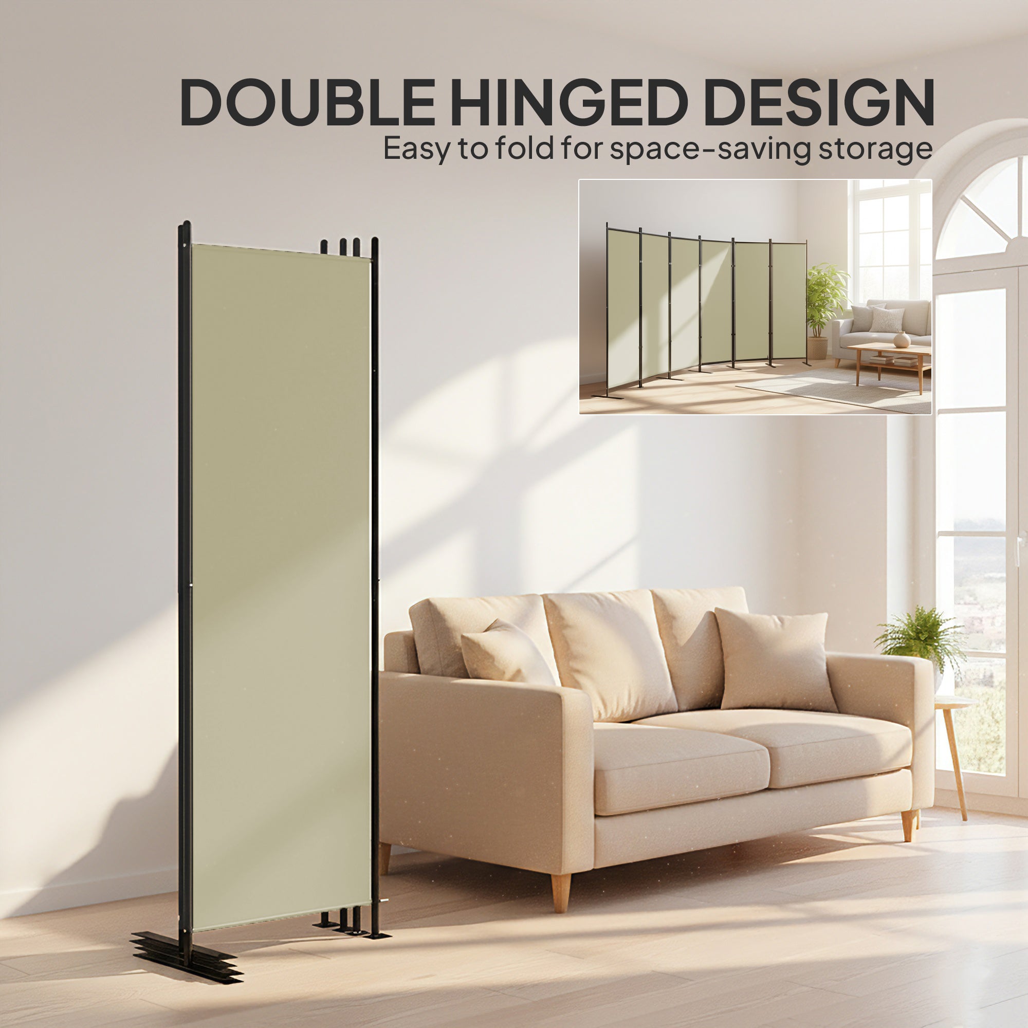 6 Panel Room Divider, 6 Ft Folding Privacy Screen, Portable Freestanding Partition Wall Divider for Home Office, Beige