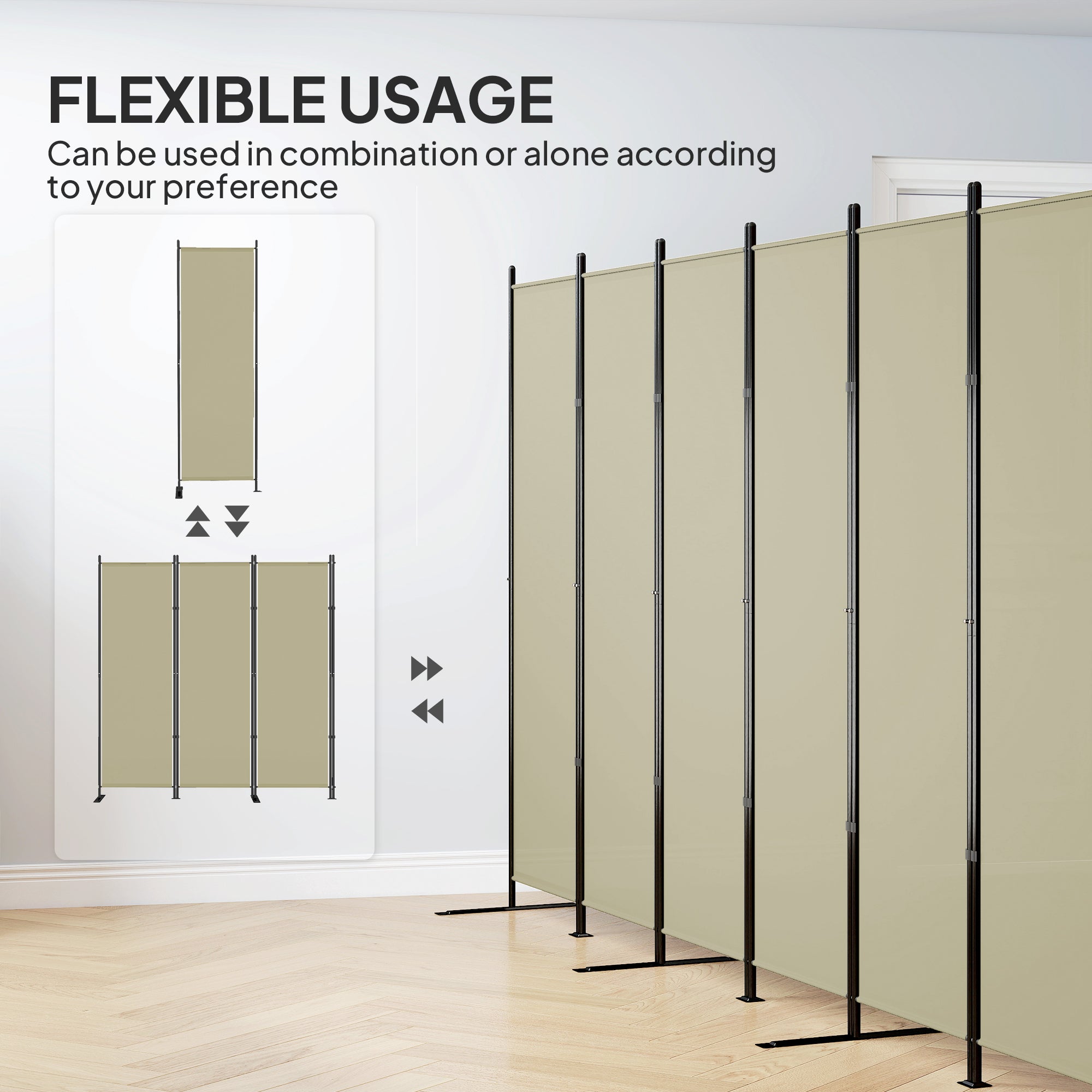 6 Panel Room Divider, 6 Ft Folding Privacy Screen, Portable Freestanding Partition Wall Divider for Home Office, Beige