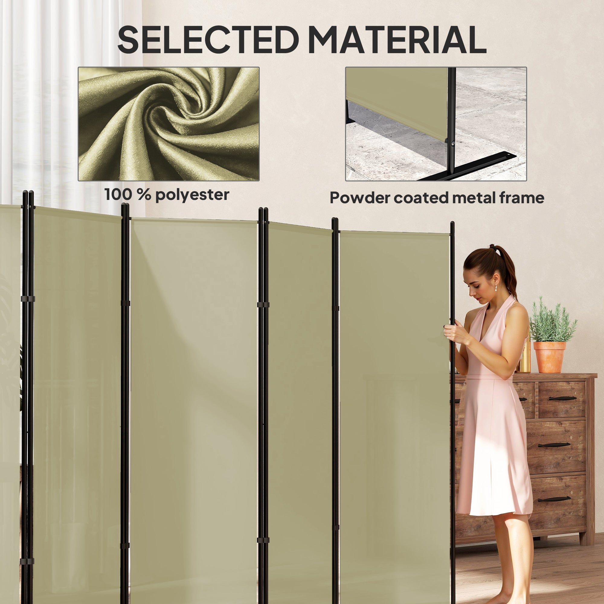 6 Panel Room Divider, 6 Ft Folding Privacy Screen, Portable Freestanding Partition Wall Divider for Home Office, Beige