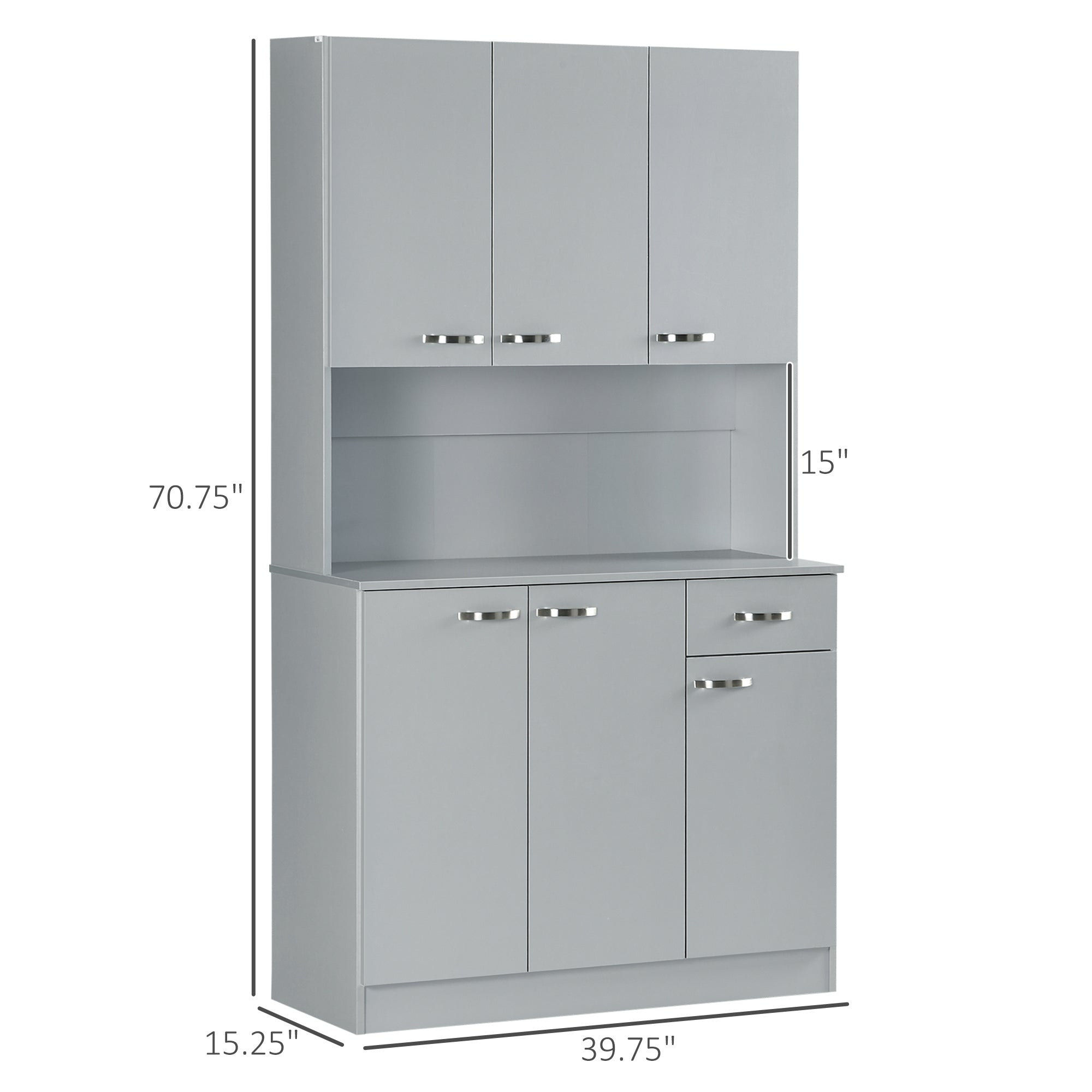71" Freestanding Buffet with Hutch Kitchen Storage Cabinets Pantry with 6 Doors Gray