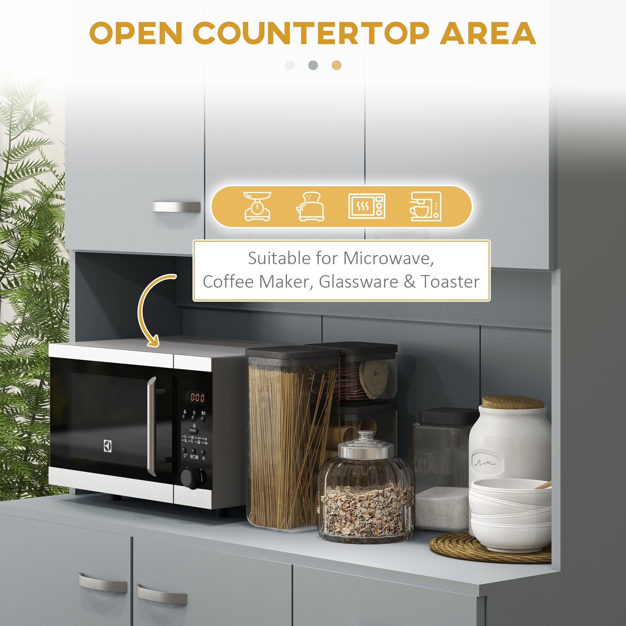 71" Freestanding Buffet with Hutch Kitchen Storage Cabinets Pantry with 6 Doors Gray
