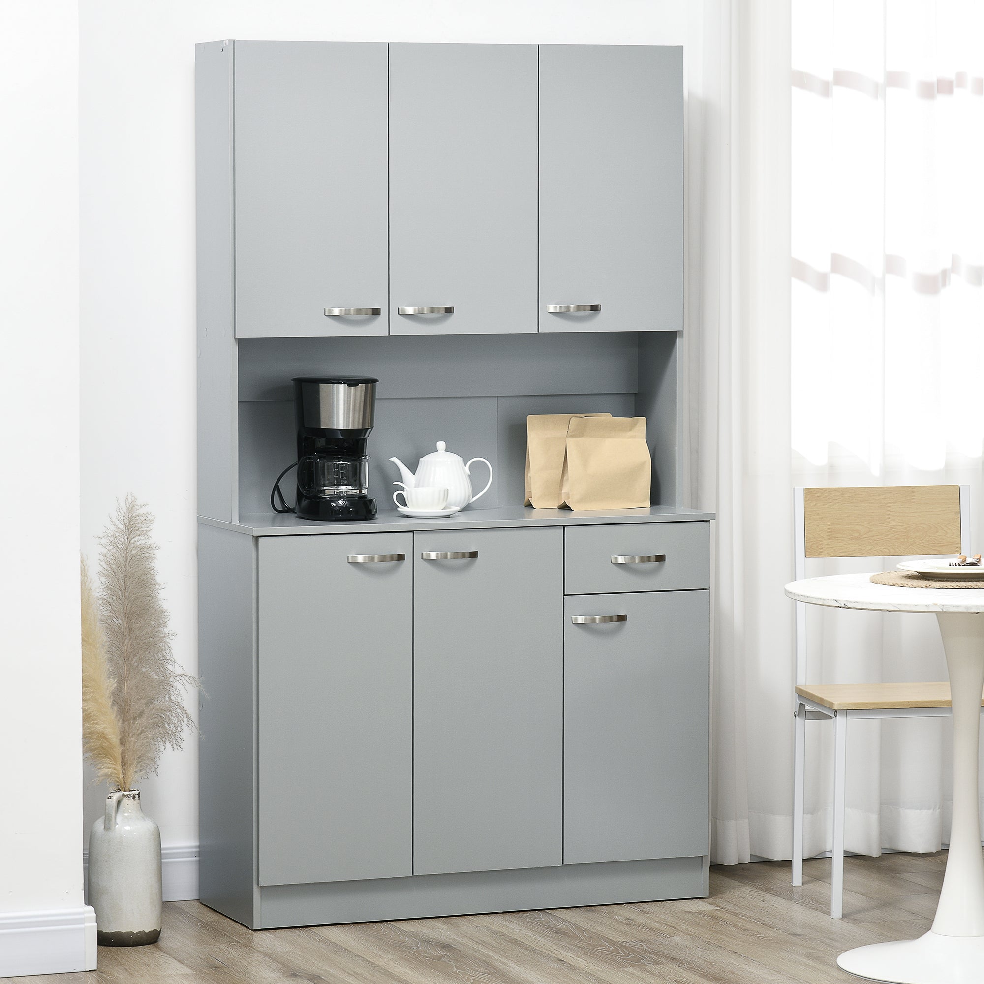 HOMCOM 71" Kitchen Buffet with Hutch, Freestanding Kitchen Cabinet with Doors, Drawers, Microwave Counter, Grey