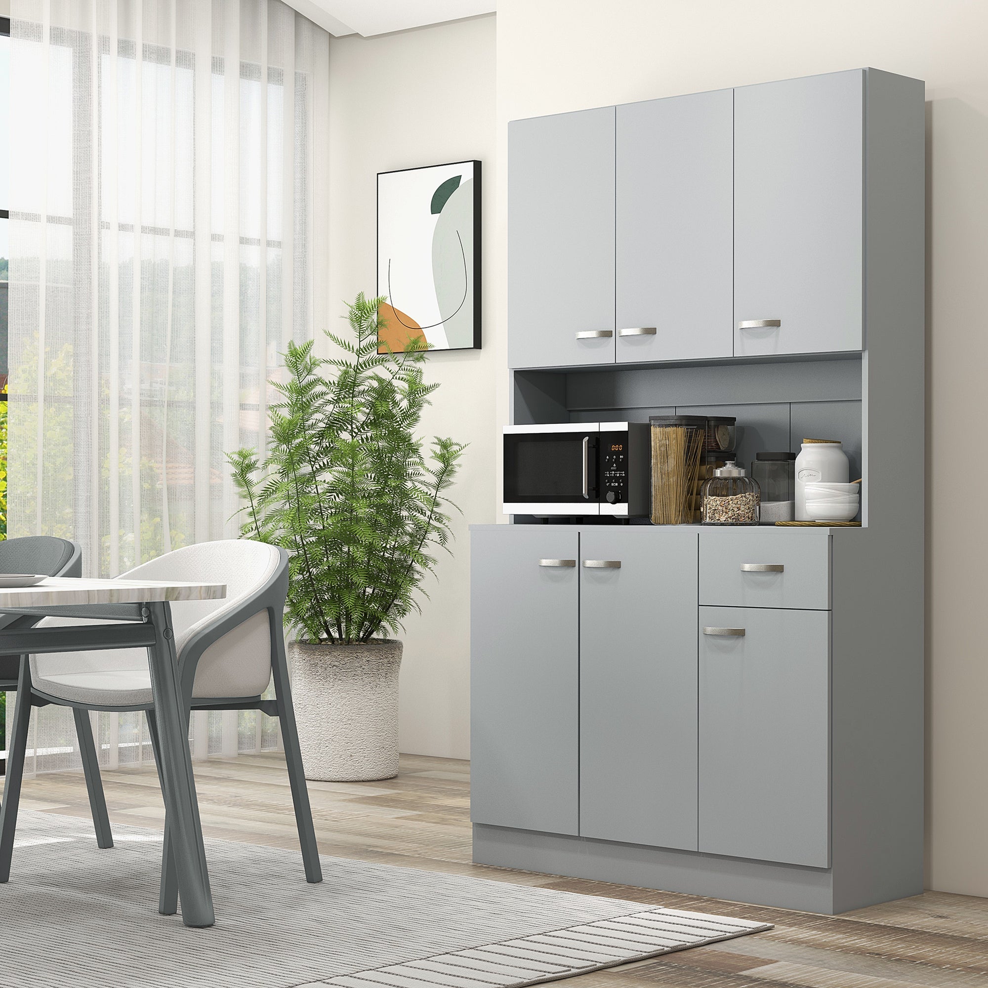 HOMCOM 71" Kitchen Buffet with Hutch, Freestanding Kitchen Cabinet with Doors, Drawers, Microwave Counter, Grey