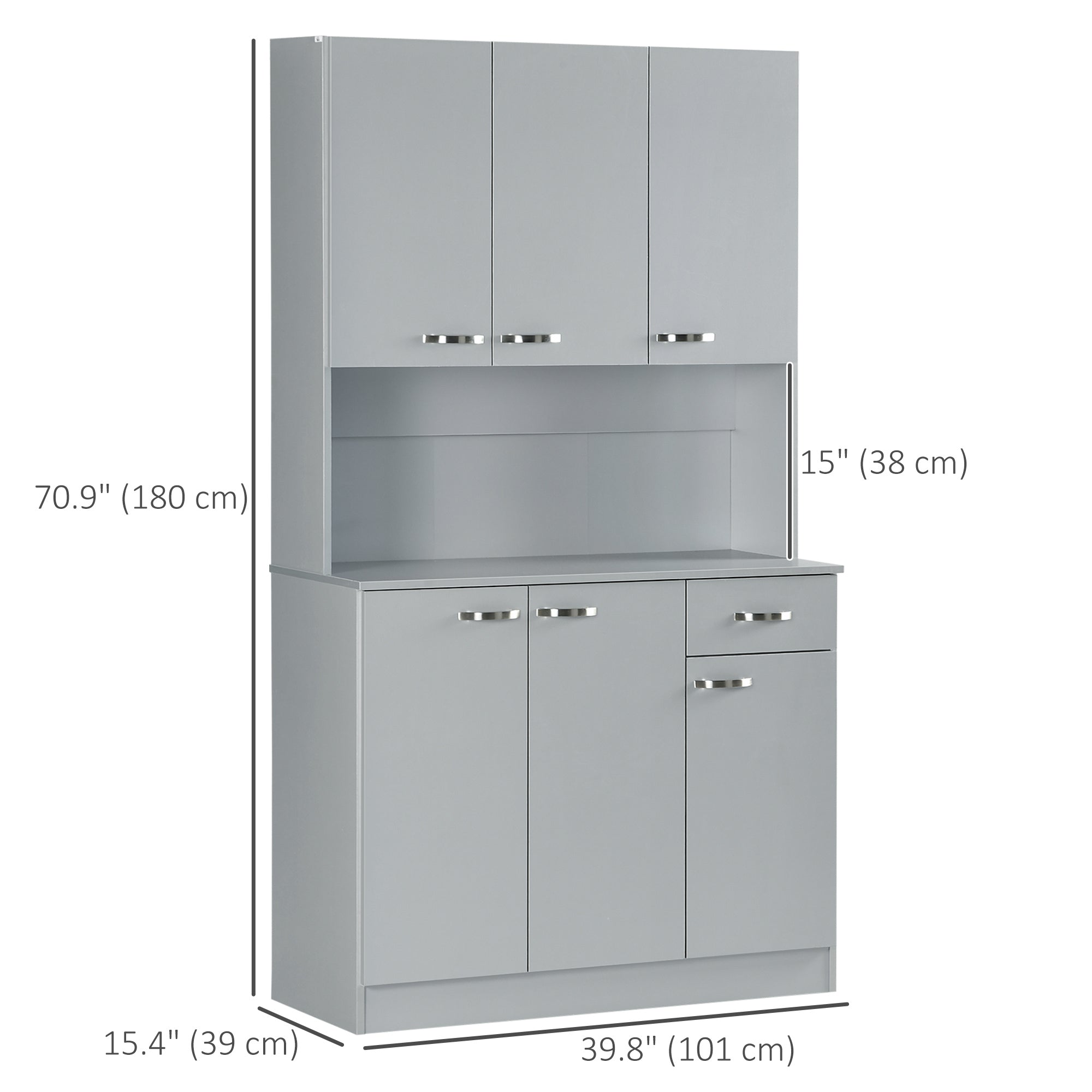 HOMCOM 71" Kitchen Buffet with Hutch, Freestanding Kitchen Cabinet with Doors, Drawers, Microwave Counter, Grey