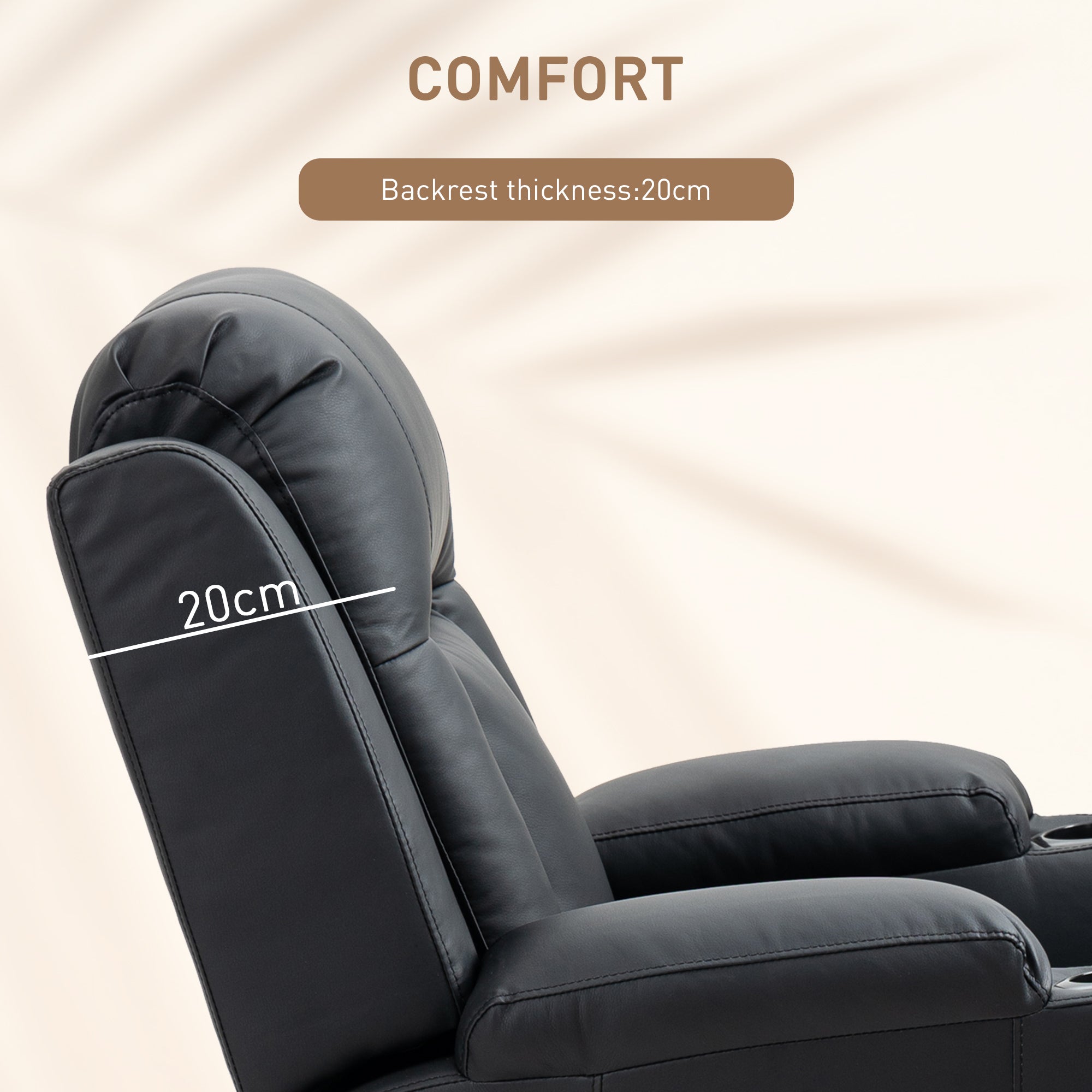 HOMCOM Massage Recliner Chair for Living Room with 8 Vibration, Overstuffed PU Leather Manual Reclining Chair with Wide Seat, Cup Holders, 360° Swivel, Rocking, Black