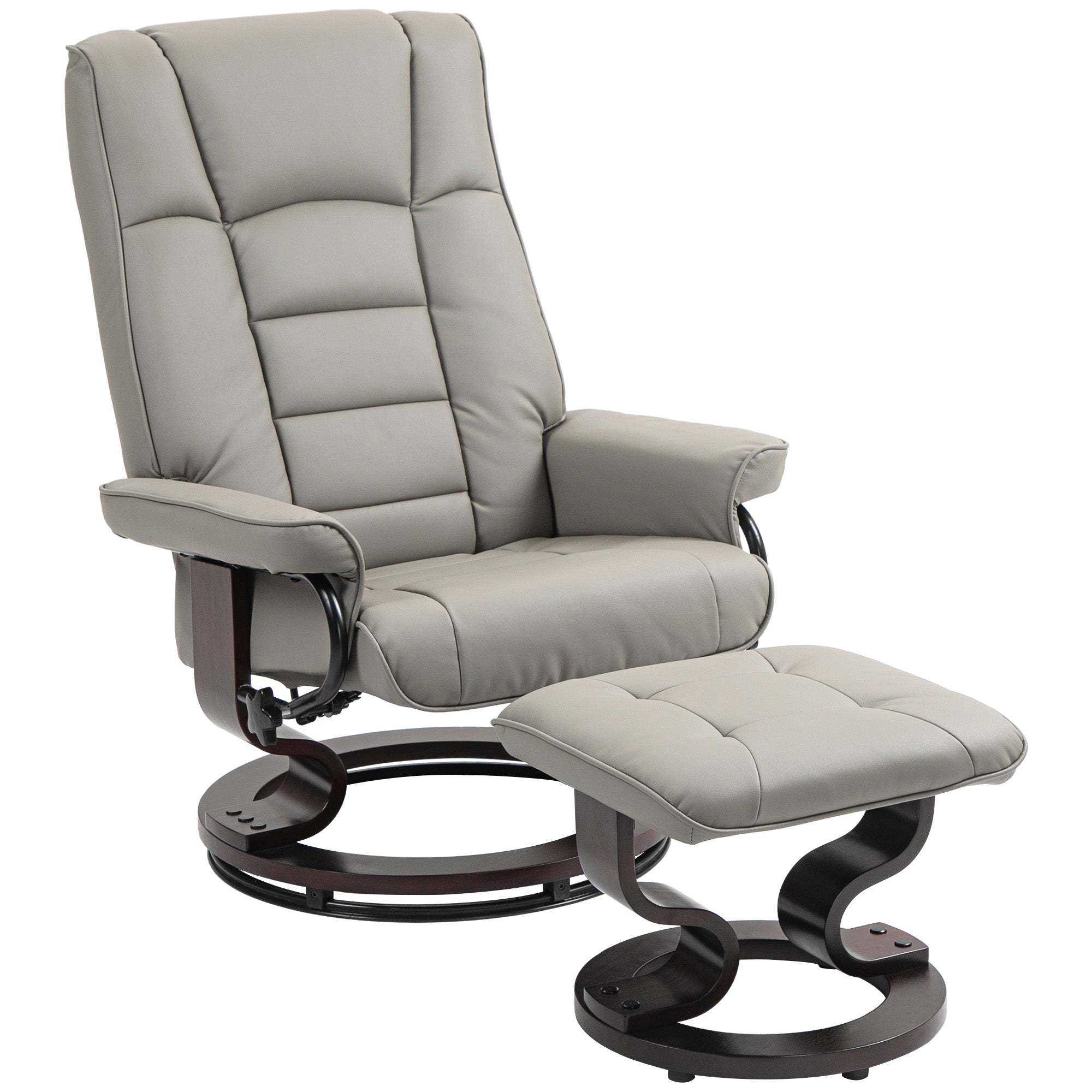 Faux Leather Reclining Chair with Ottoman, Manual Recliner with Tufted Back and Wood Frame for Living Room, Gray