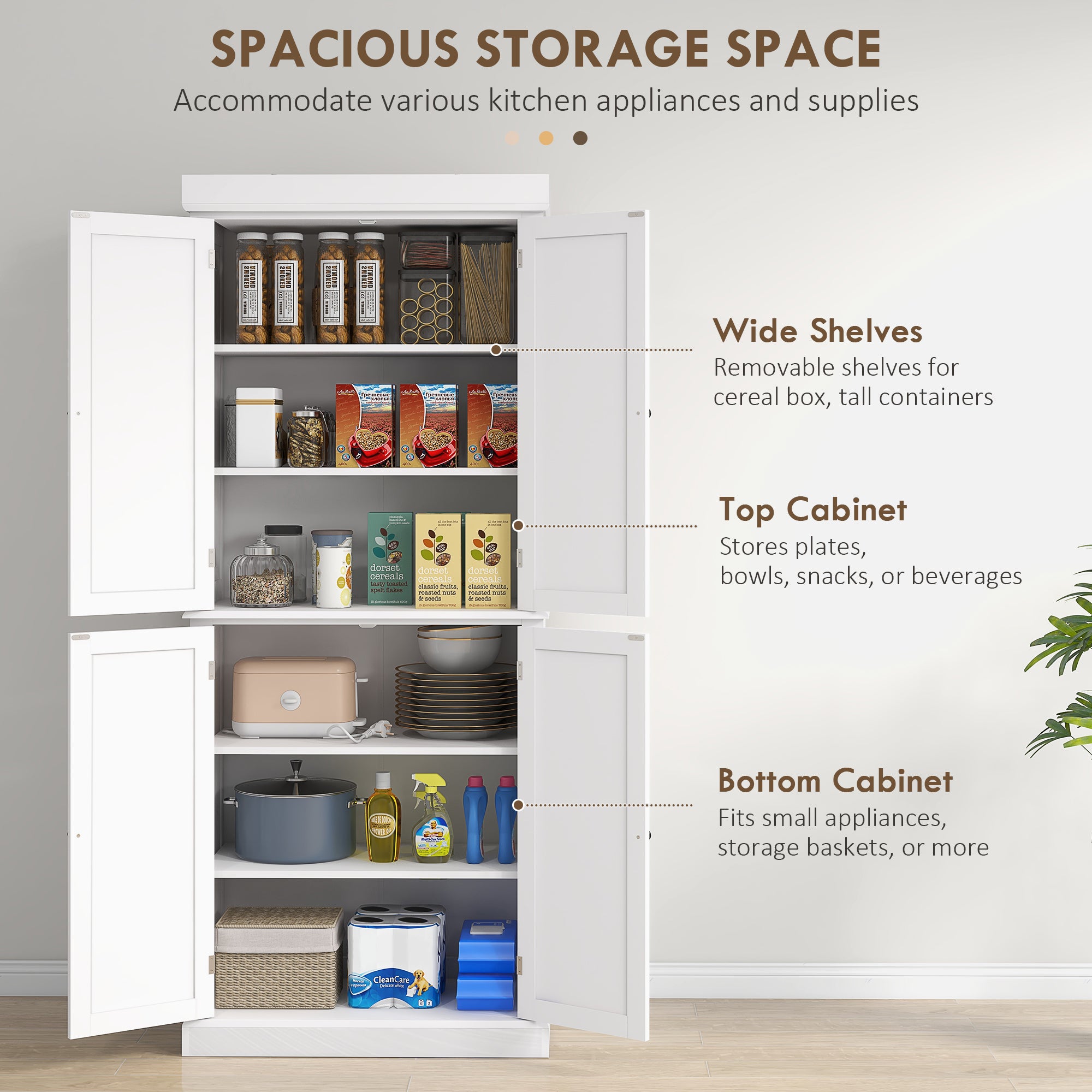 72" Kitchen Cabinet Pantry Storage Cabinet w/ Doors and Shelves Freestanding Food Pantry White