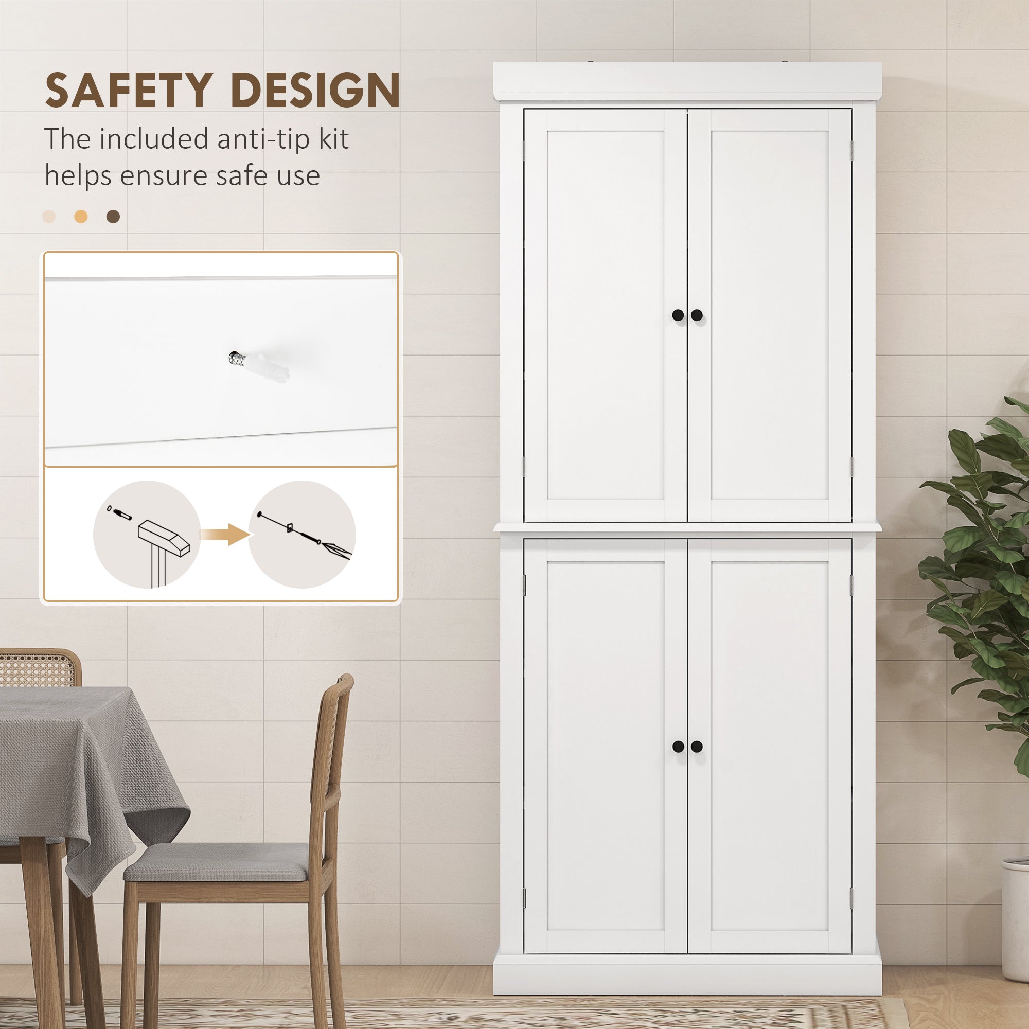 72" Kitchen Cabinet Pantry Storage Cabinet w/ Doors and Shelves Freestanding Food Pantry White