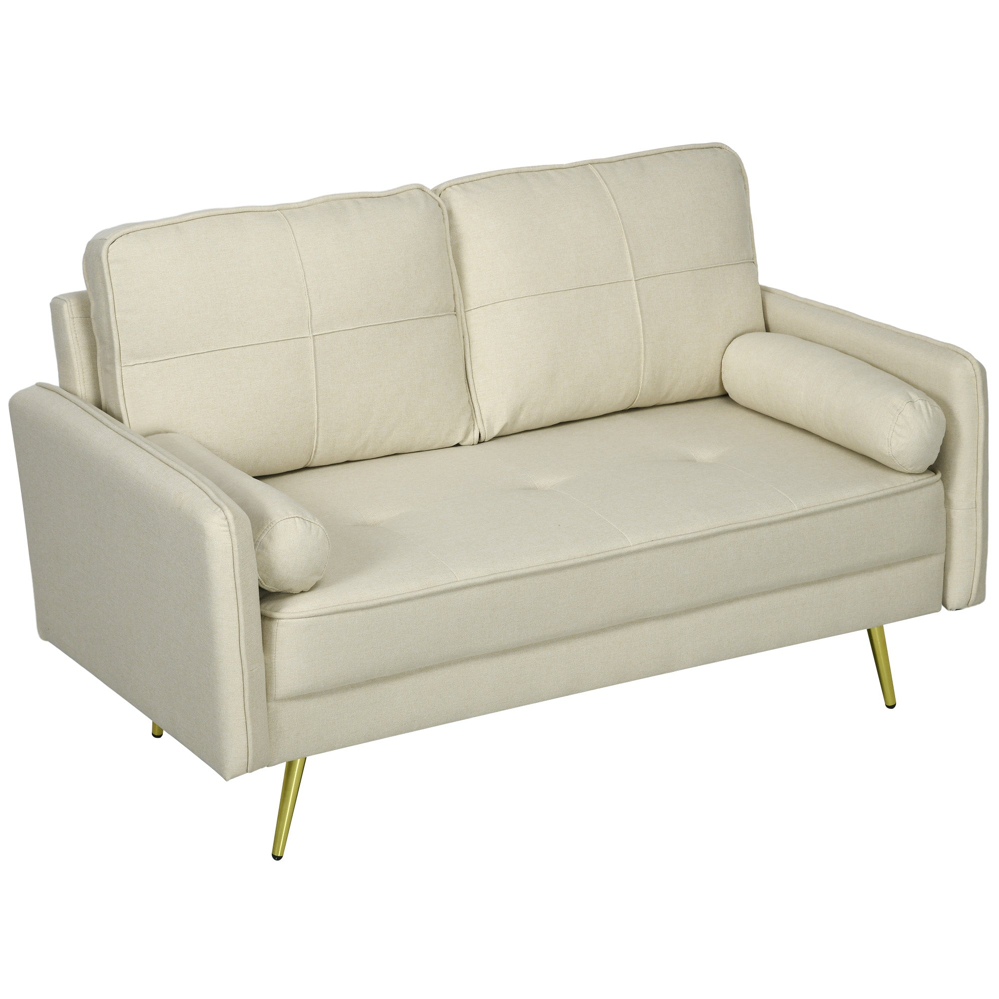 HOMCOM 56" Loveseat Sofa for Bedroom with Back Cushions and Pillows, Modern Love Seats Furniture, Upholstered 2 Seater Couch with Solid Wood Frame and Steel Legs, Beige