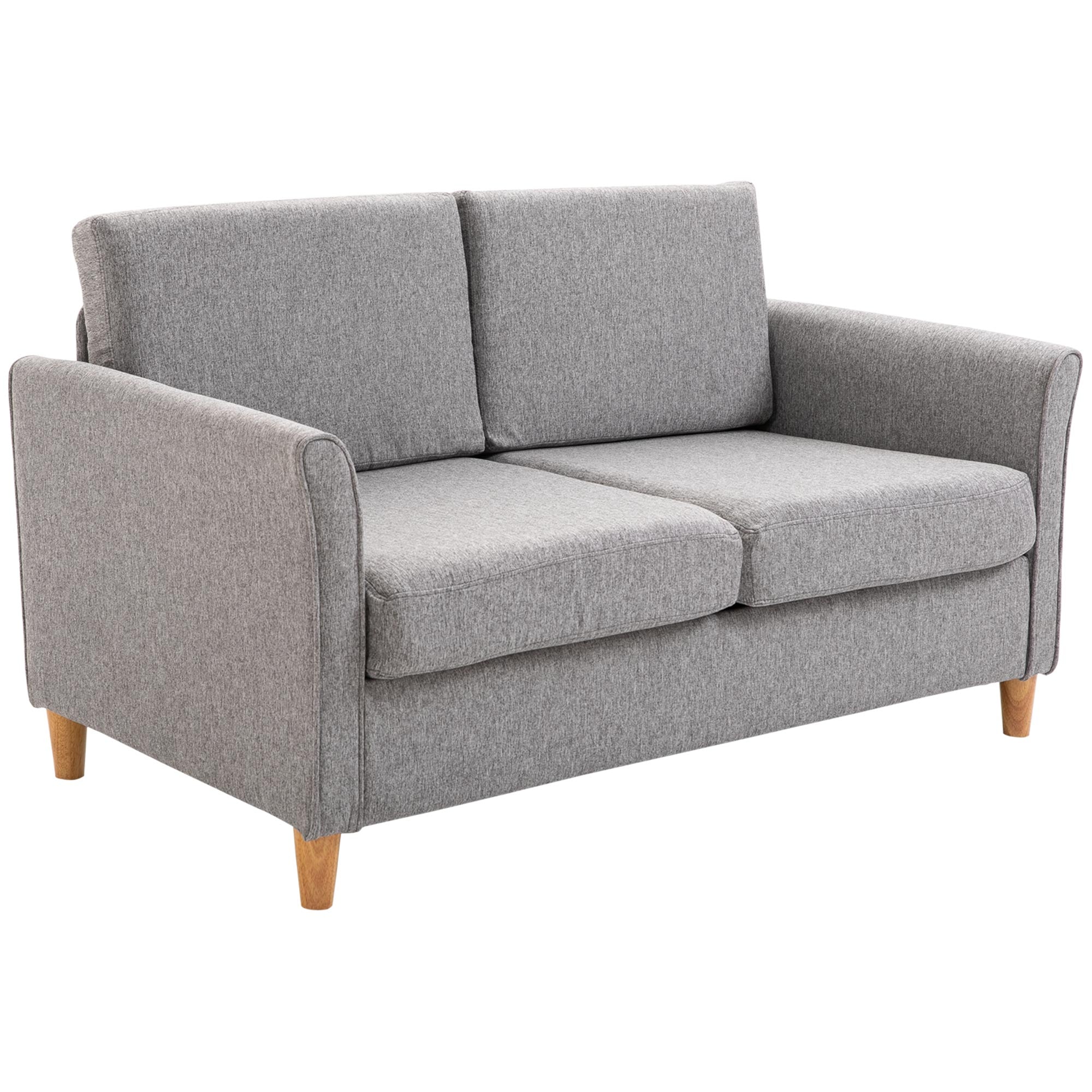 HOMCOM 56" Loveseat Sofa, Upholstered 2-Seater Couch with Armrests and Wooden Legs for Living Room, Bedroom, Light Grey