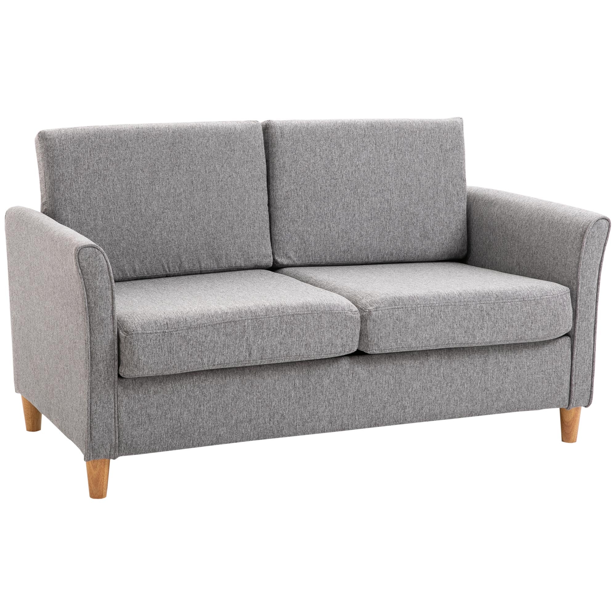 HOMCOM 56" Loveseat Sofa, Upholstered 2-Seater Couch with Armrests and Wooden Legs for Living Room, Bedroom, Light Grey