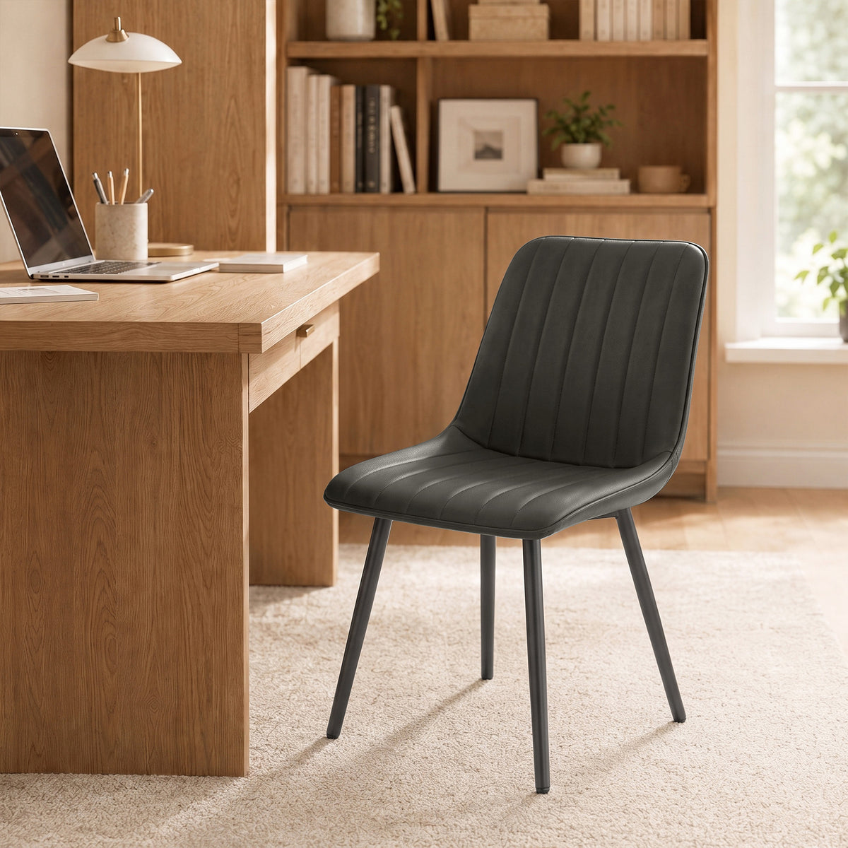 Modern Dining Chairs Set of 2, Curved Faux Leather Upholstered Kitchen Chairs with Metal Legs for Dining Room, Kitchen, Living Room, Grey
