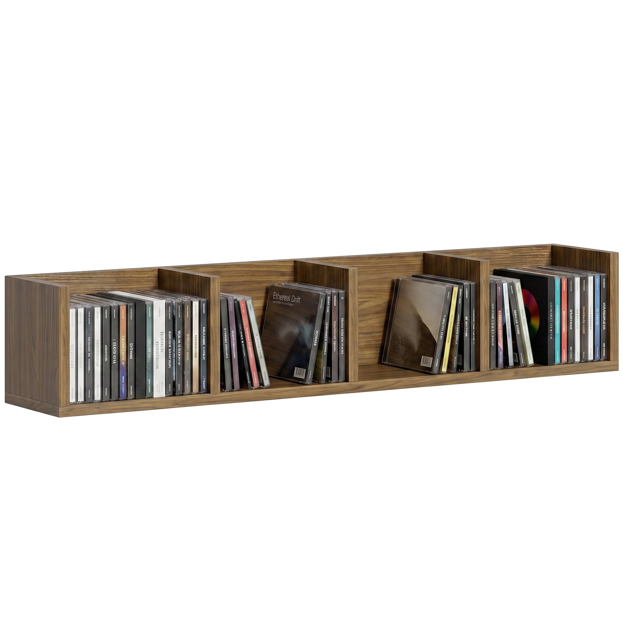 Wall Mount 84 CD / 56 DVD/Blu-ray/ Media Storage Rack 4 Cubes Wooden Shelf Organizer Unit Bookcase Display, Walnut Brown