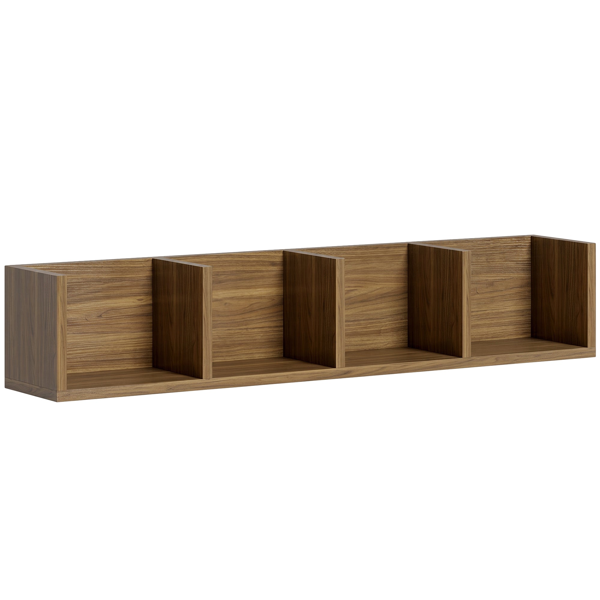 Wall Mount 84 CD / 56 DVD/Blu-ray/ Media Storage Rack 4 Cubes Wooden Shelf Organizer Unit Bookcase Display, Walnut Brown