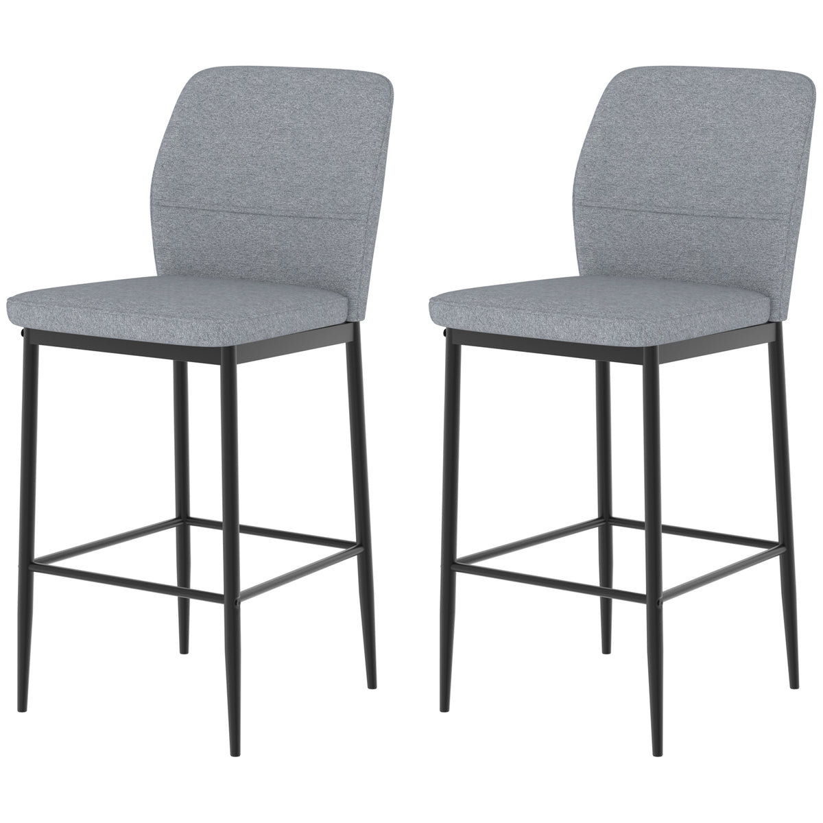 Set of 2 Velvet Bar Stools, Modern Tall Barstools with Footrest and Backrest for Kitchen Counter, Breakfast Bar, Grey