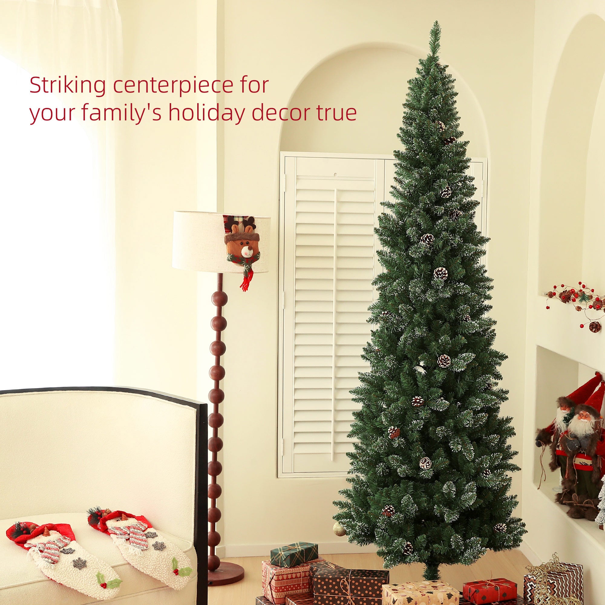 HOMCOM 7ft Artificial Pencil Christmas Tree with 980 Branches, Metal Base, Realistic Xmas Tree