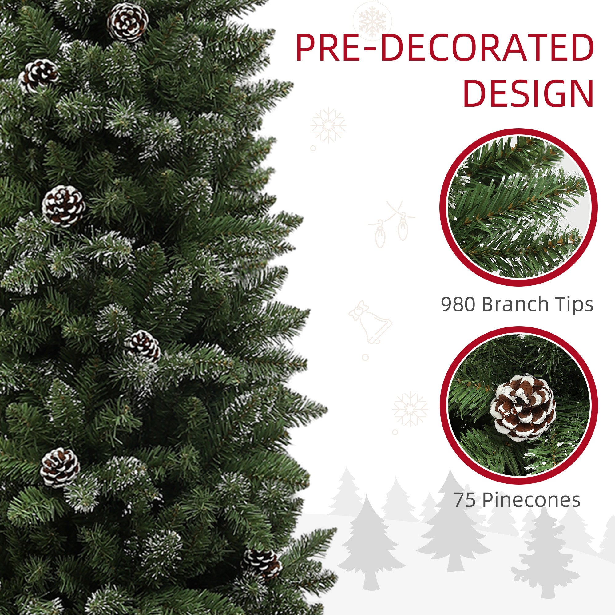 HOMCOM 7ft Artificial Pencil Christmas Tree with 980 Branches, Metal Base, Realistic Xmas Tree